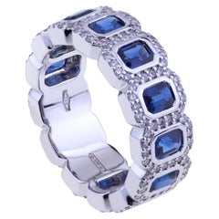 Octagon Blue Sapphires Set in White Gold with Diamonds