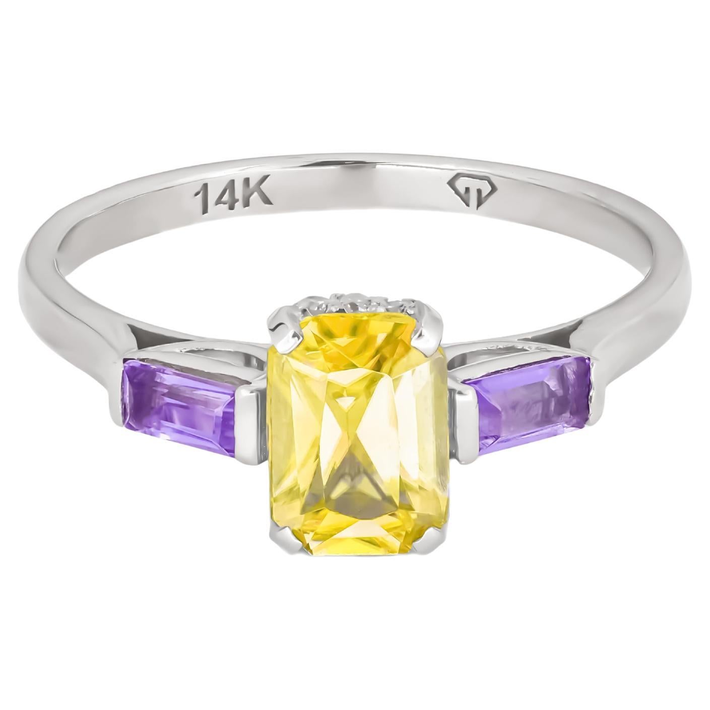 Octagon citrine 14k gold ring.
