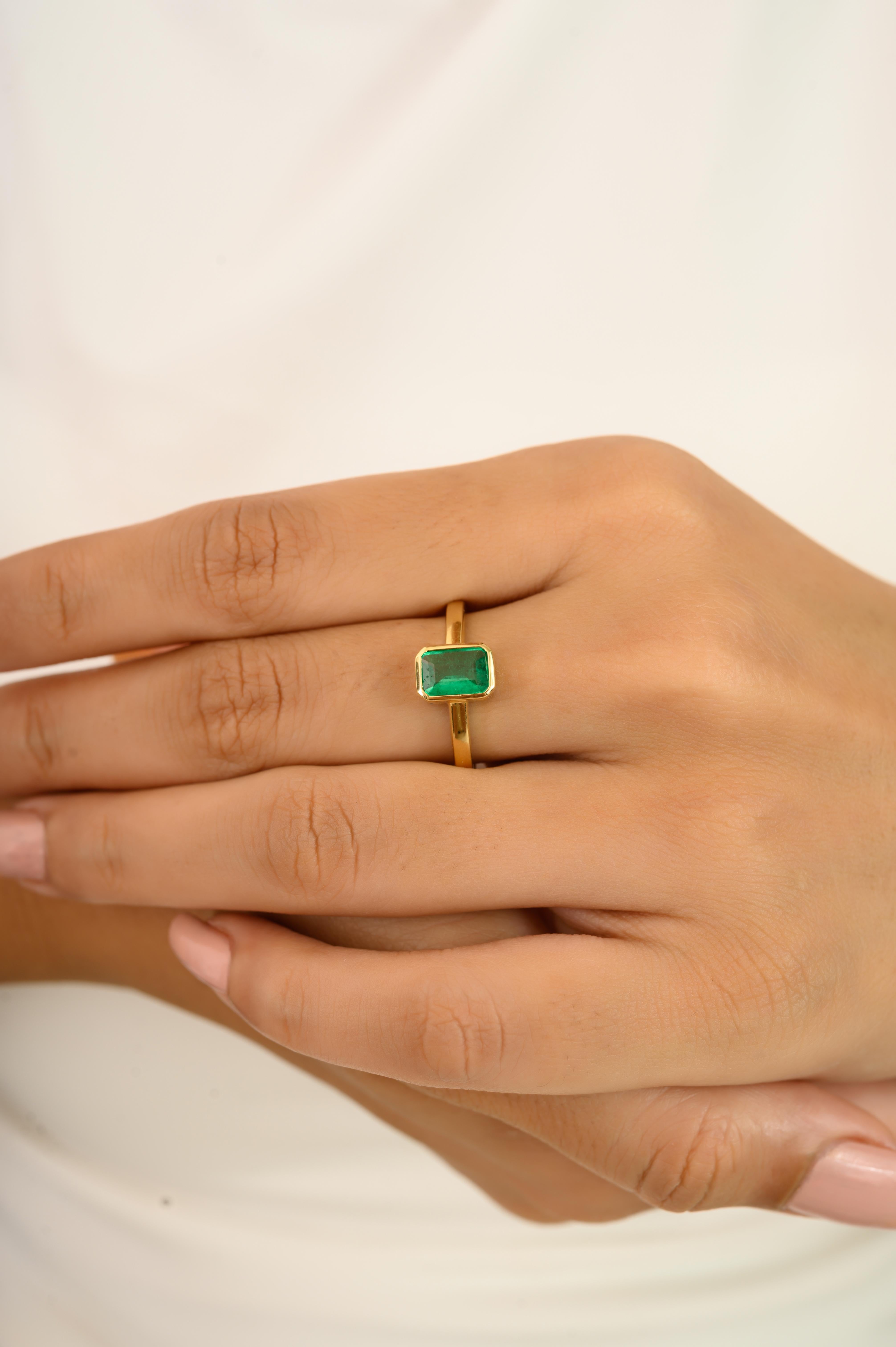 En venta: Anillo unisex solitario con esmeralda talla octágono de 0,87 ct en oro amarillo macizo de 18 quilates  8