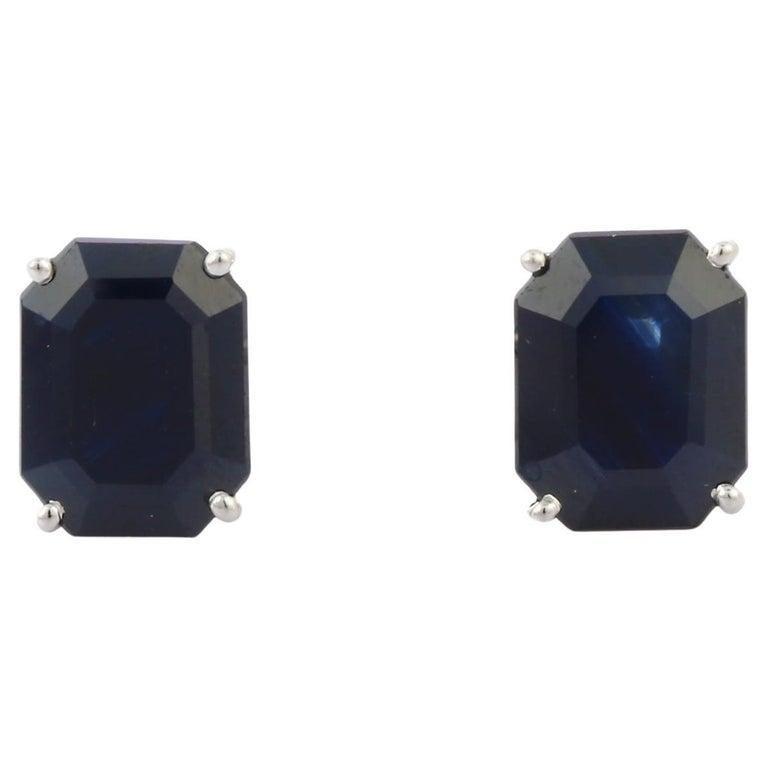 Octagon Cut 5.35 Carat Natural Blue Sapphire Stud Earrings in 18K White Gold In New Condition For Sale In New York, NY