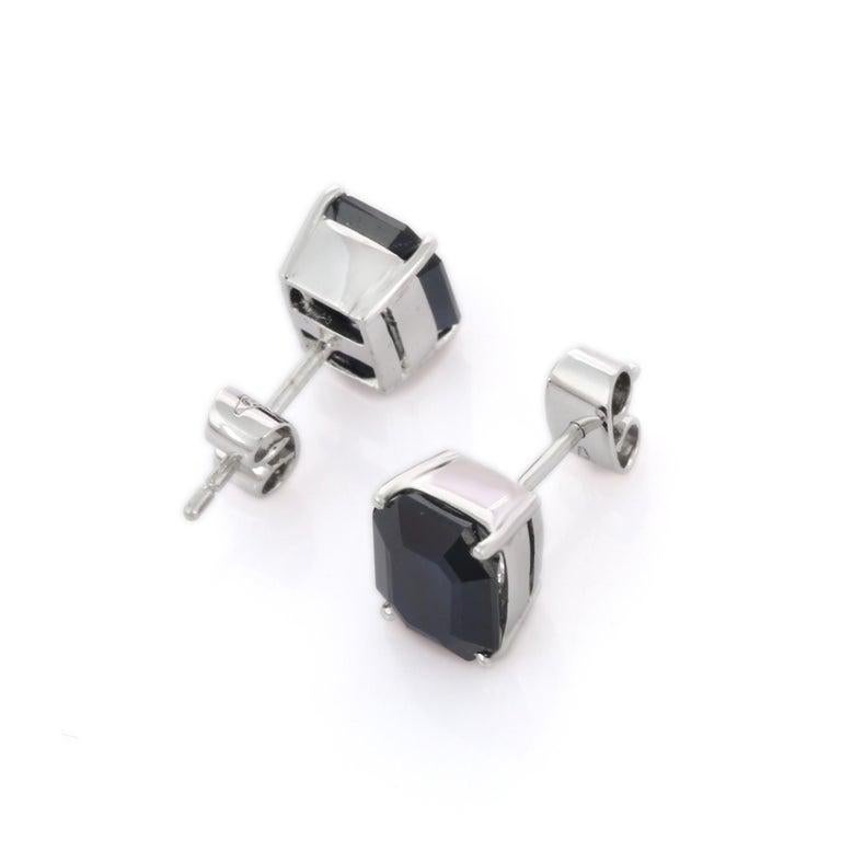 Octagon Cut 5.35 Carat Natural Blue Sapphire Stud Earrings in 18K White Gold For Sale 1