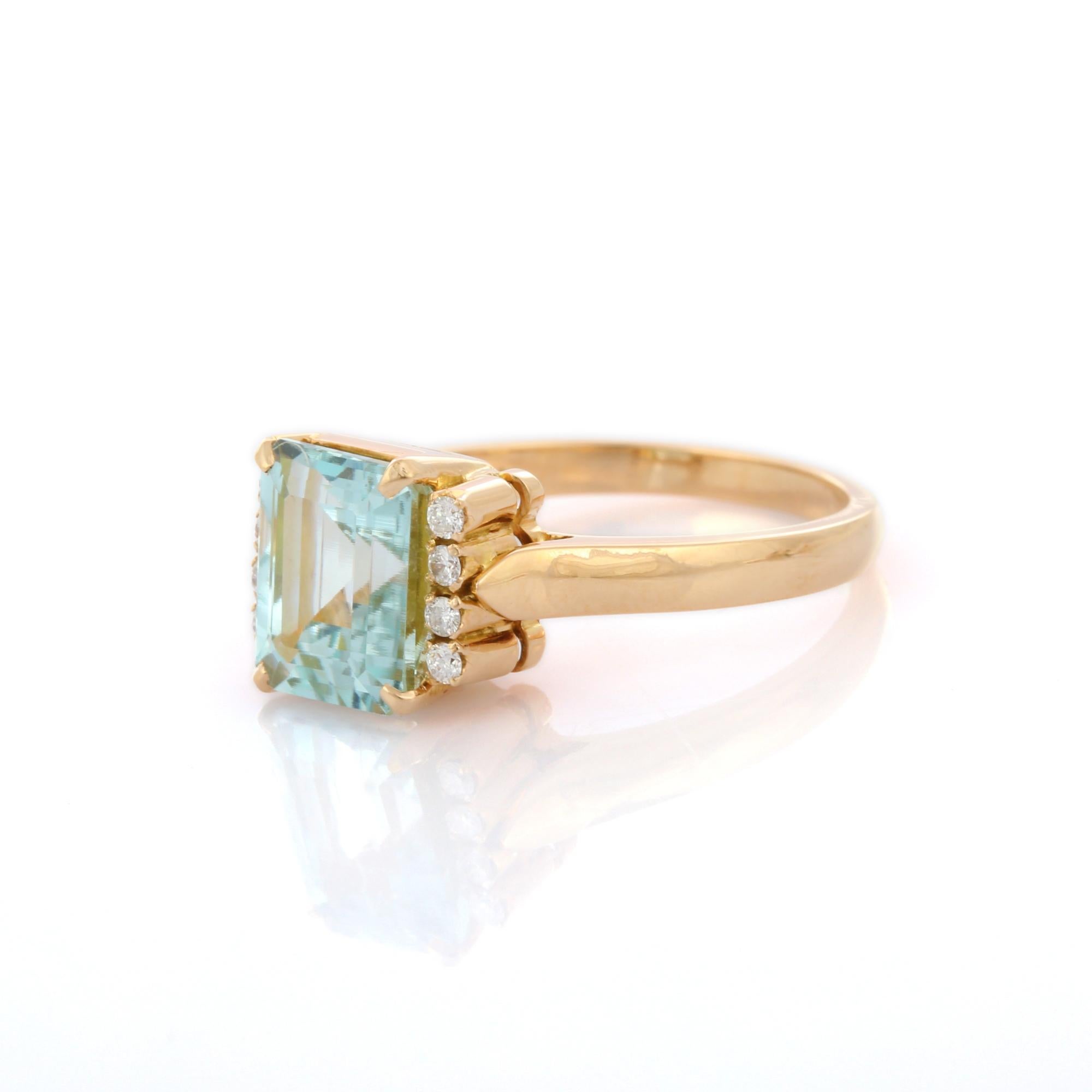 For Sale:  Octagon Cut 2.65 ct Aquamarine Cocktail Ring in 18K Yellow Gold with Diamonds  4