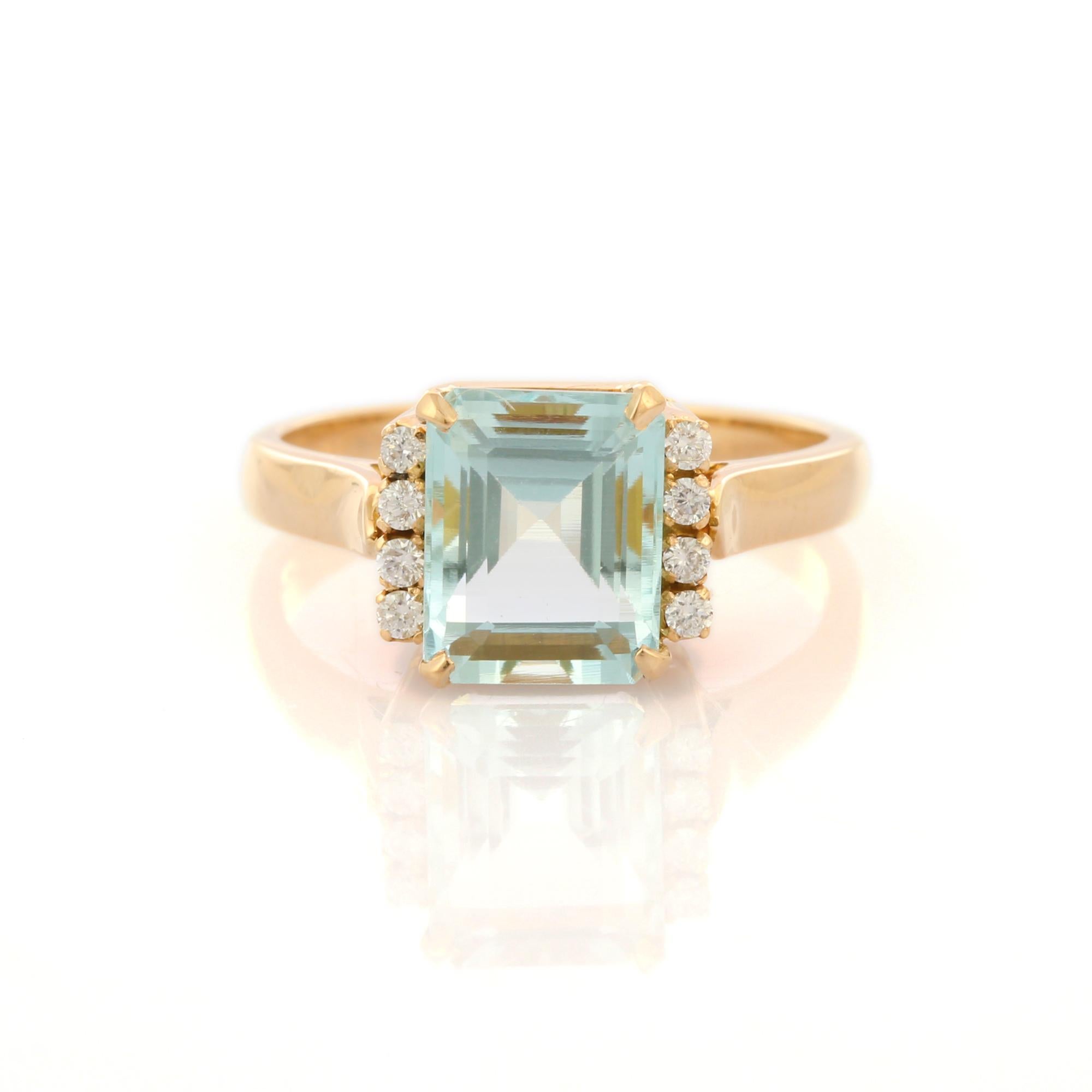 For Sale:  Octagon Cut 2.65 ct Aquamarine Cocktail Ring in 18K Yellow Gold with Diamonds  9