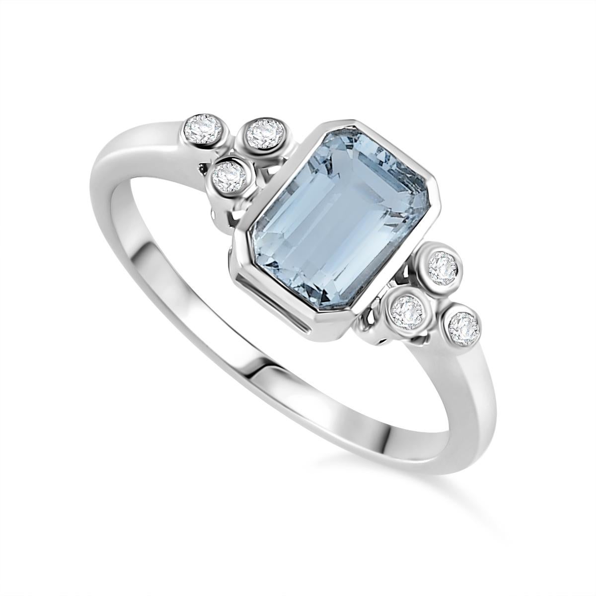 For Sale:  Octagon Cut Aquamarine Diamond Engagement Ring in 14k Solid White Gold 3