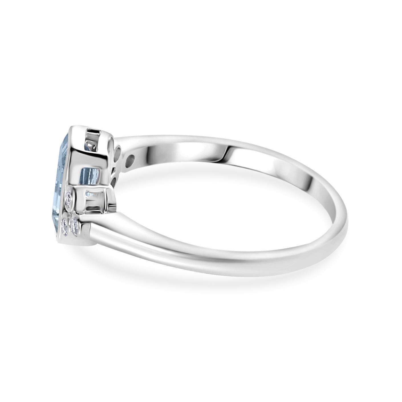 For Sale:  Octagon Cut Aquamarine Diamond Engagement Ring in 14k Solid White Gold 5