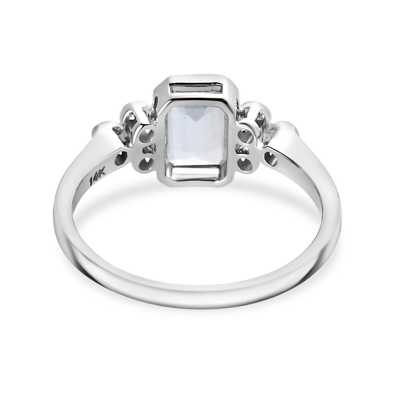 For Sale:  Octagon Cut Aquamarine Diamond Engagement Ring in 14k Solid White Gold 7