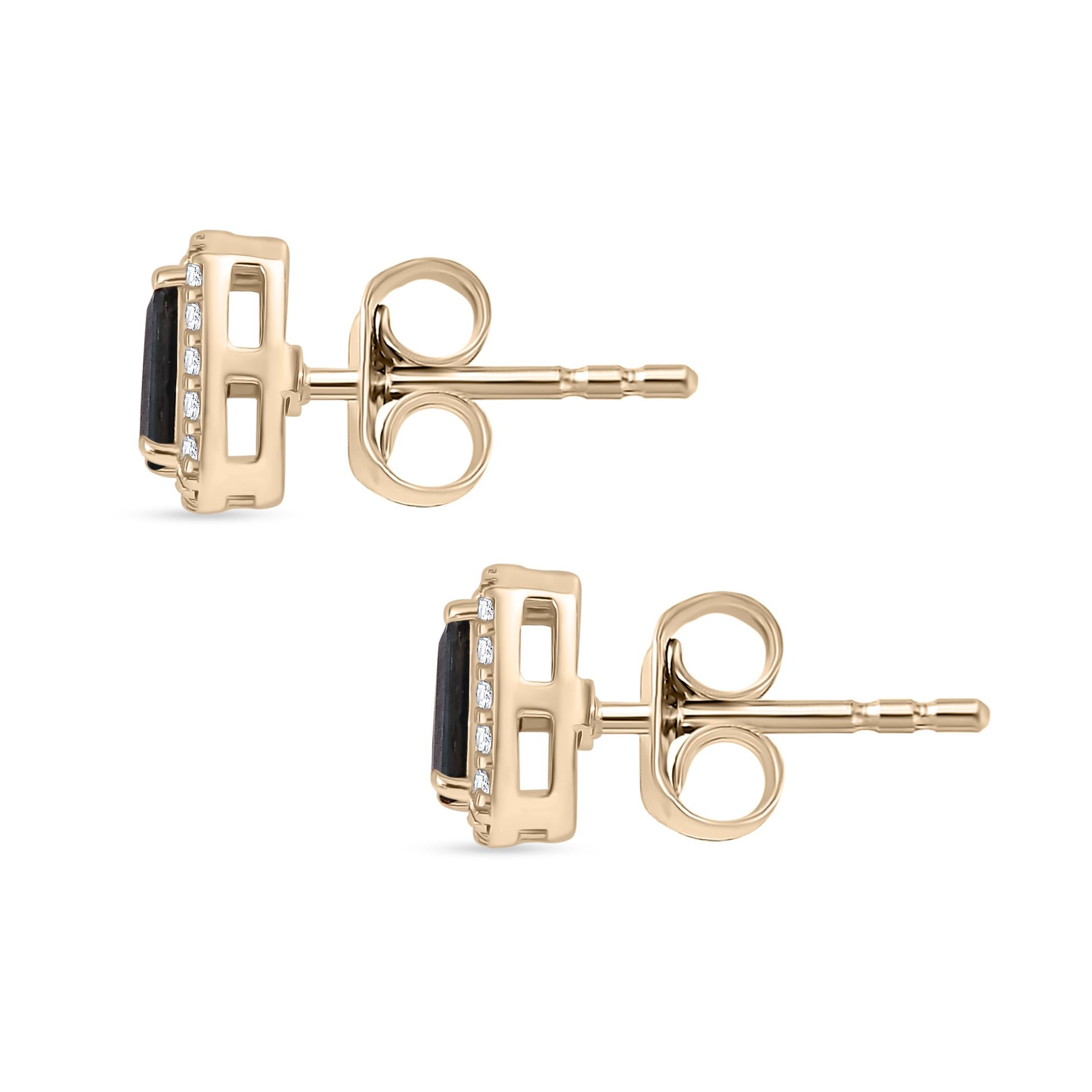 Modern Octagon Cut Blue Sapphire Diamond Halo Stud Earrings in Solid 14k Yellow Gold For Sale
