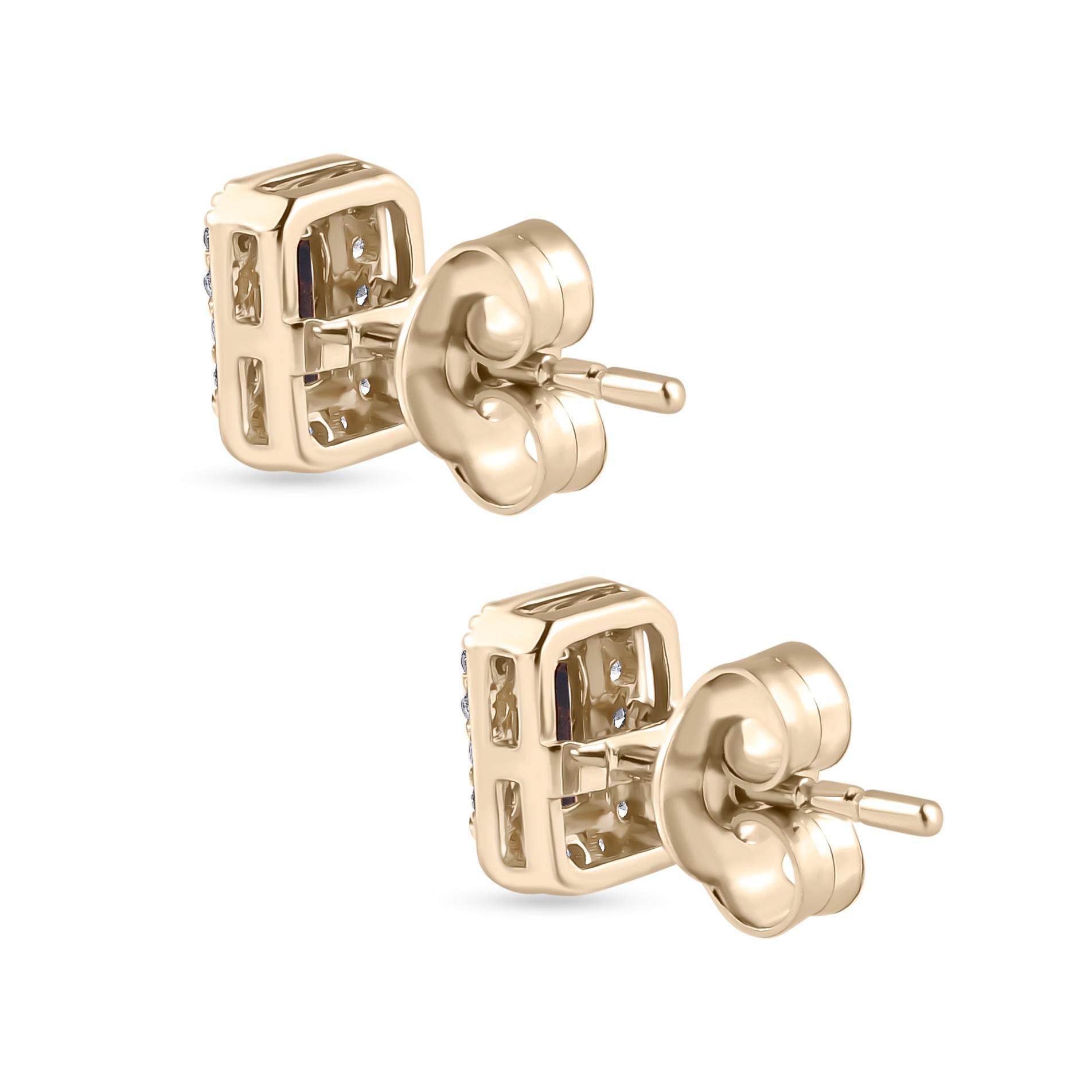 Women's Octagon Cut Blue Sapphire Diamond Halo Stud Earrings in Solid 14k Yellow Gold For Sale