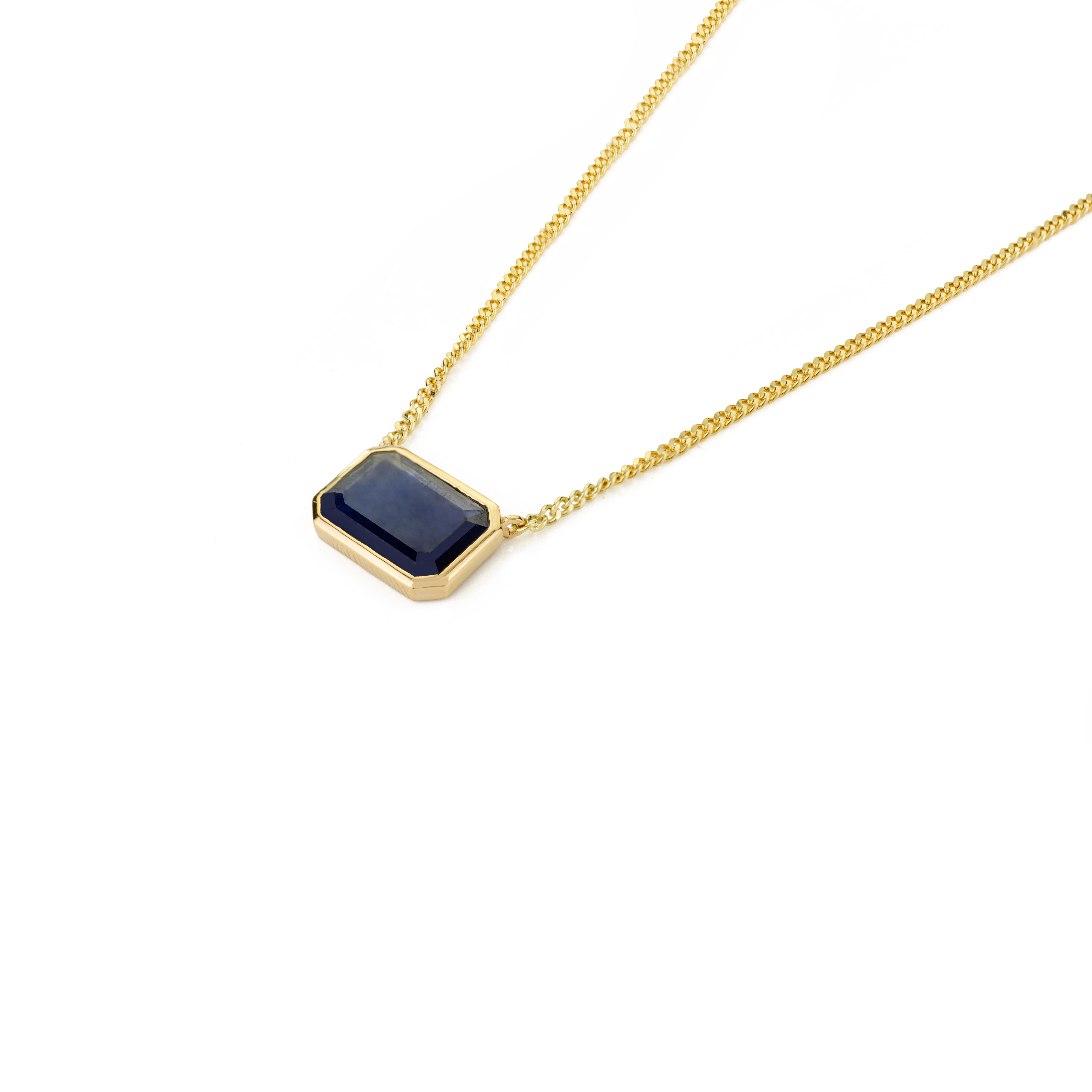 Collier à pendentifs en saphir bleu taillé en octogone et en or jaune 14 carats pour femmes Neuf - En vente à New York, NY