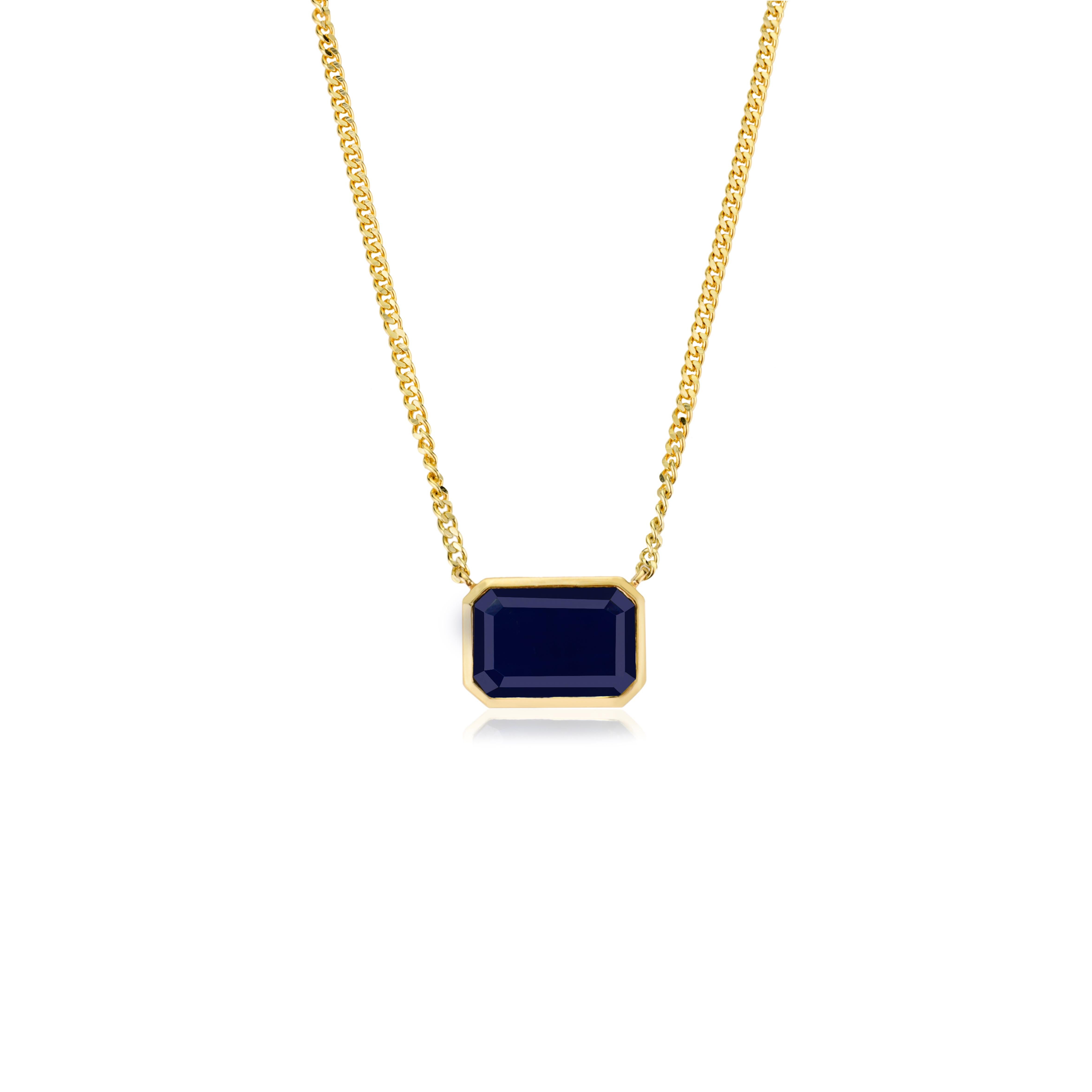 Collier à pendentifs en saphir bleu taillé en octogone et en or jaune 14 carats pour femmes en vente 3