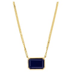 Collier à pendentifs en saphir bleu taillé en octogone et en or jaune 14 carats pour femmes