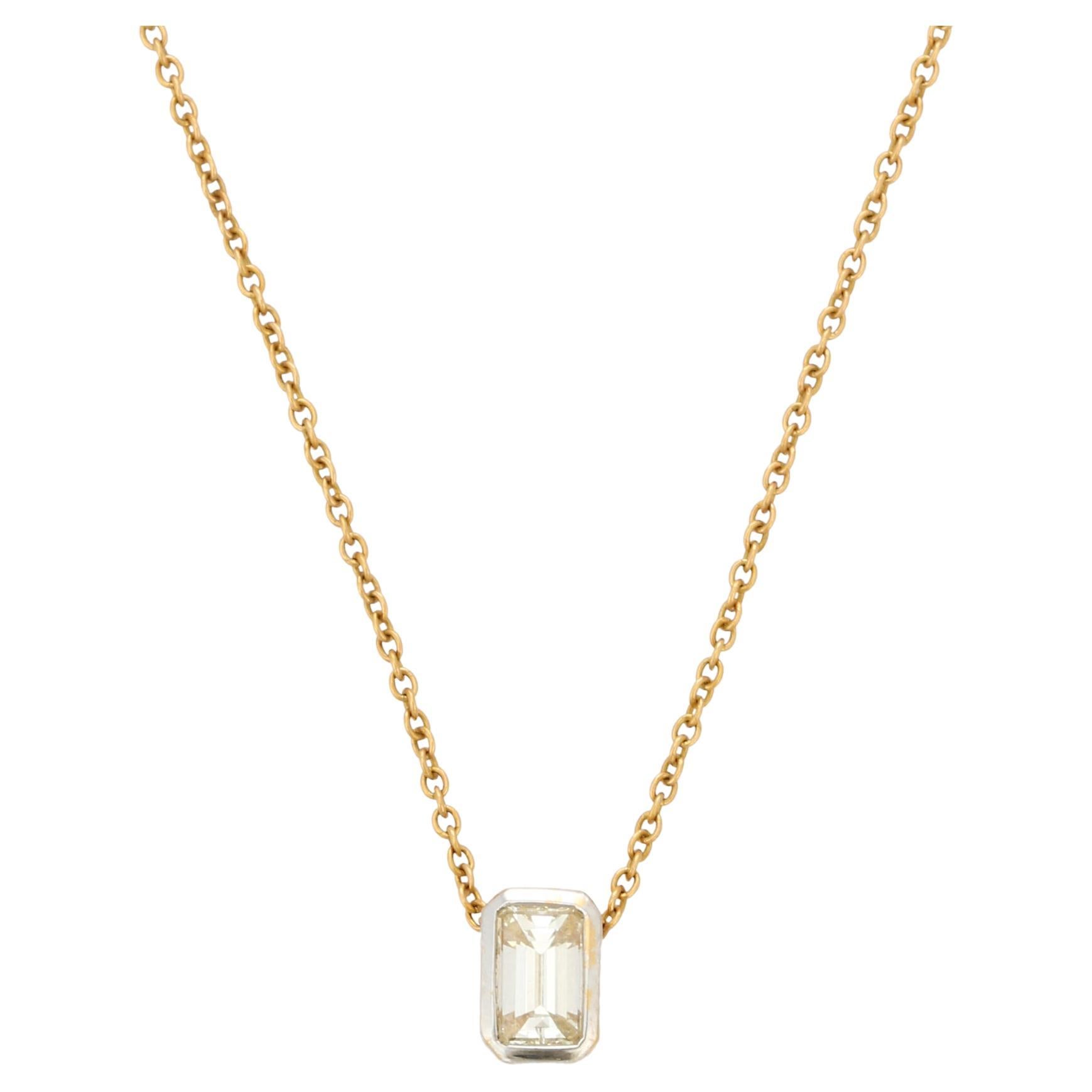 Octagon Cut Diamond Pendant Chain Necklace in 18K Yellow Gold