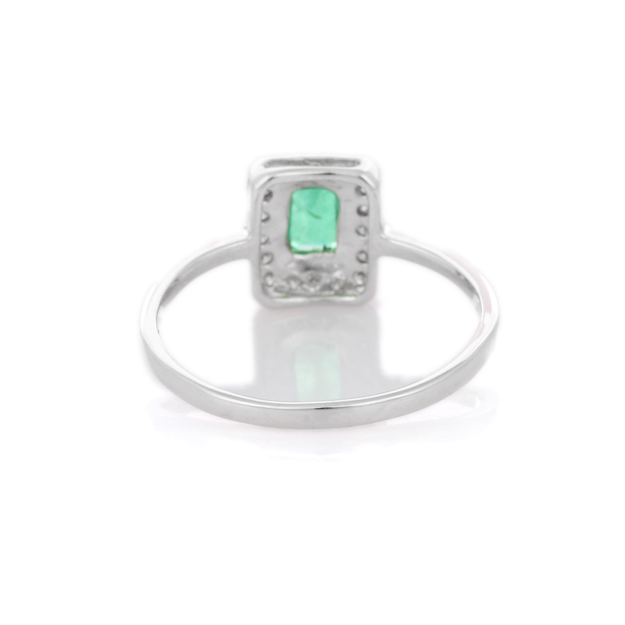 For Sale:  Octagon Cut Emerald Enclosed with Diamonds Engagement Ring in 18K White Gold 4