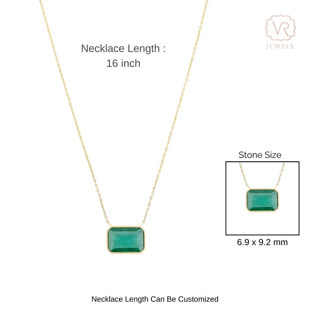 Collier de chaîne en or jaune massif 14k avec émeraude de taille octogonale en vente 2