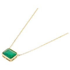 Octagon Cut Emerald Everyday Chain Necklace in Solid 14k Yellow Gold