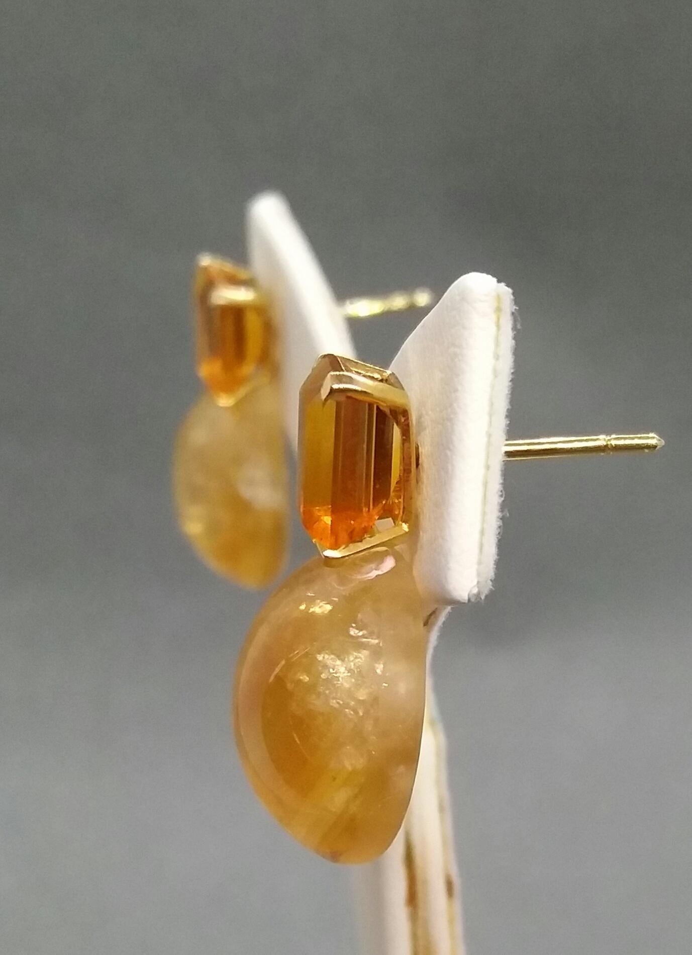 Buttons octogonaux en or jaune massif 14 carats avec citrine cognac facettée et citrine dorée en vente 8