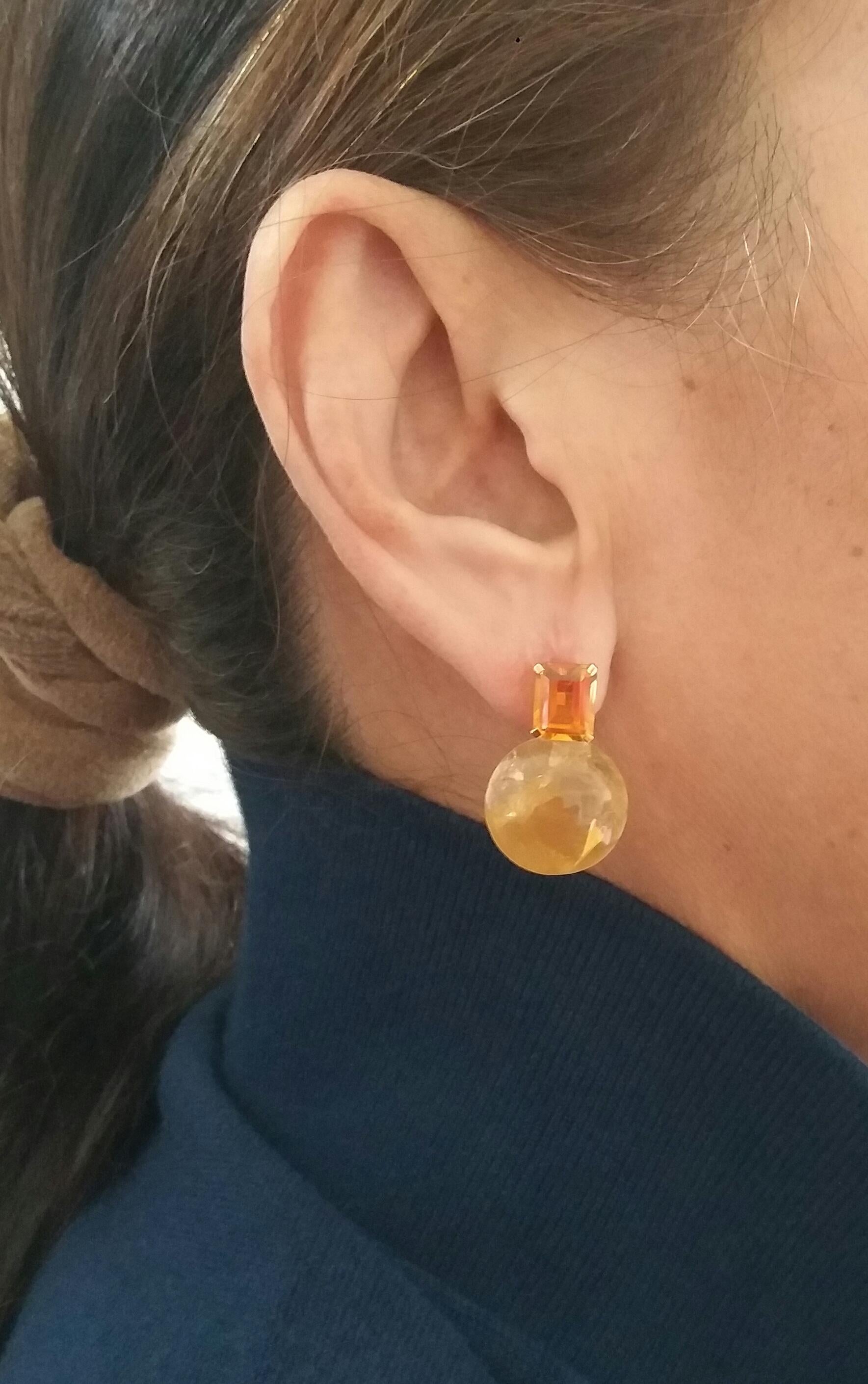 Buttons octogonaux en or jaune massif 14 carats avec citrine cognac facettée et citrine dorée en vente 9