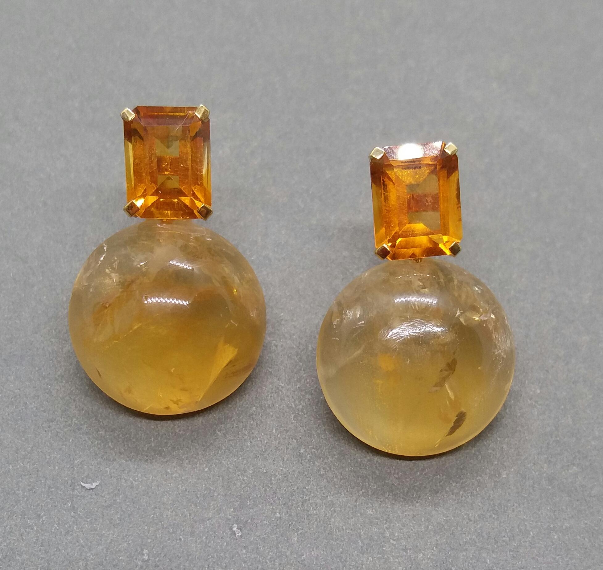 Contemporary Octagon Cut Faceted Cognac Citrine Golden Citrine Button 14 Kt Solid Yellow Gold For Sale