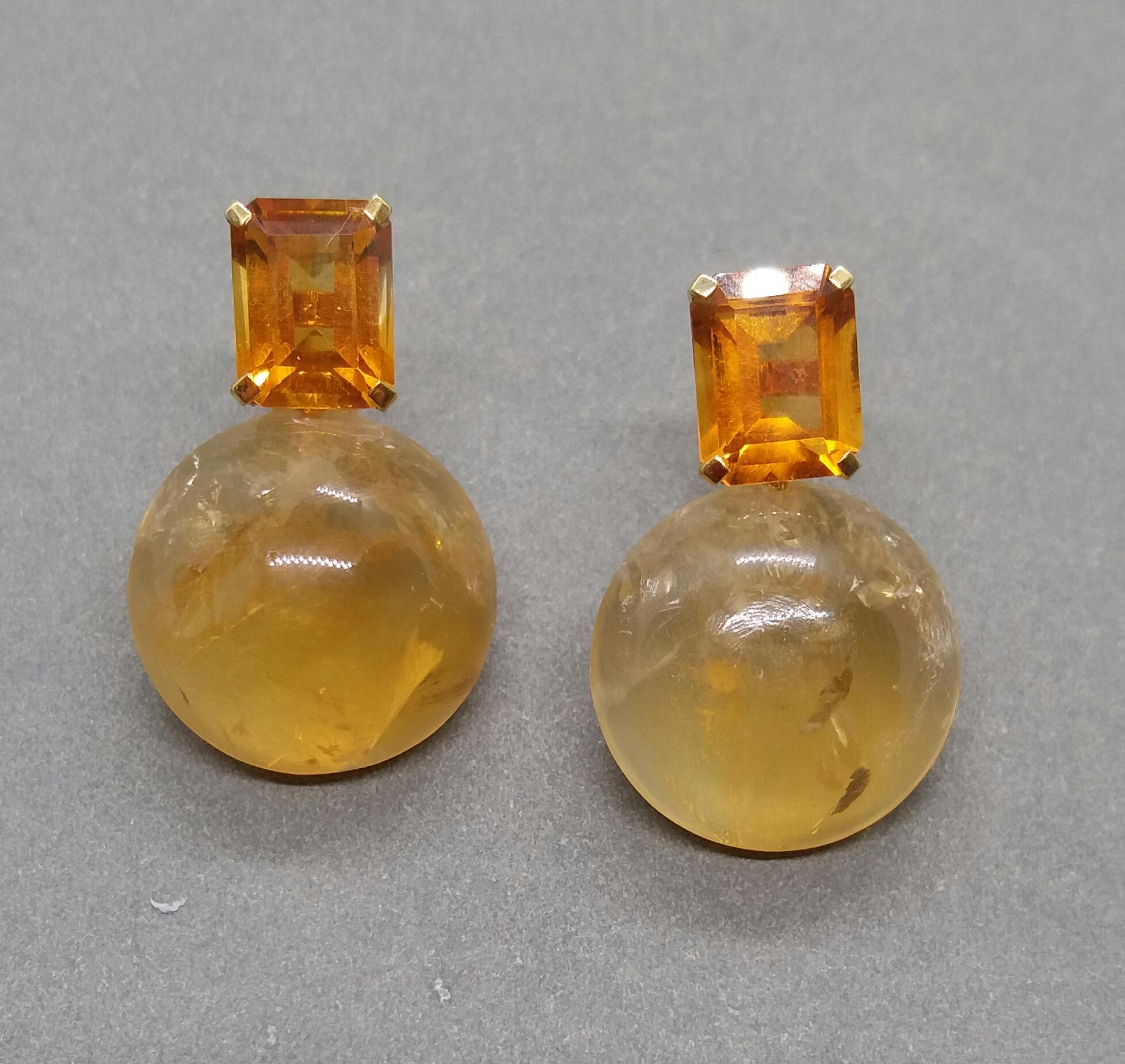 Contemporain Buttons octogonaux en or jaune massif 14 carats avec citrine cognac facettée et citrine dorée en vente