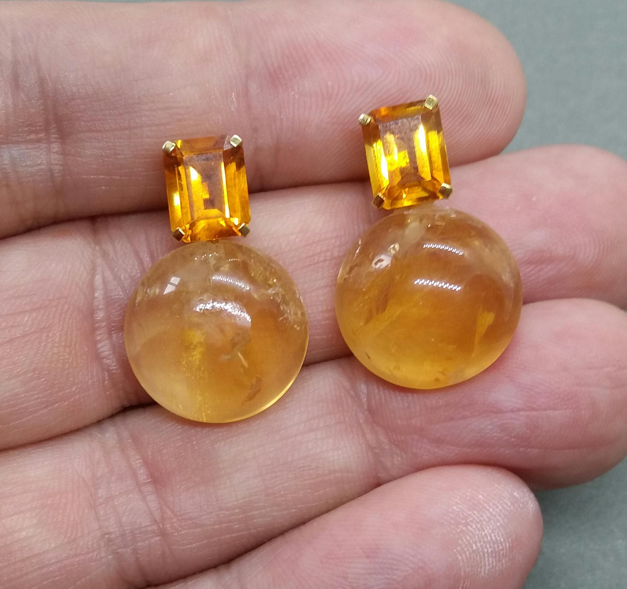Buttons octogonaux en or jaune massif 14 carats avec citrine cognac facettée et citrine dorée Pour femmes en vente