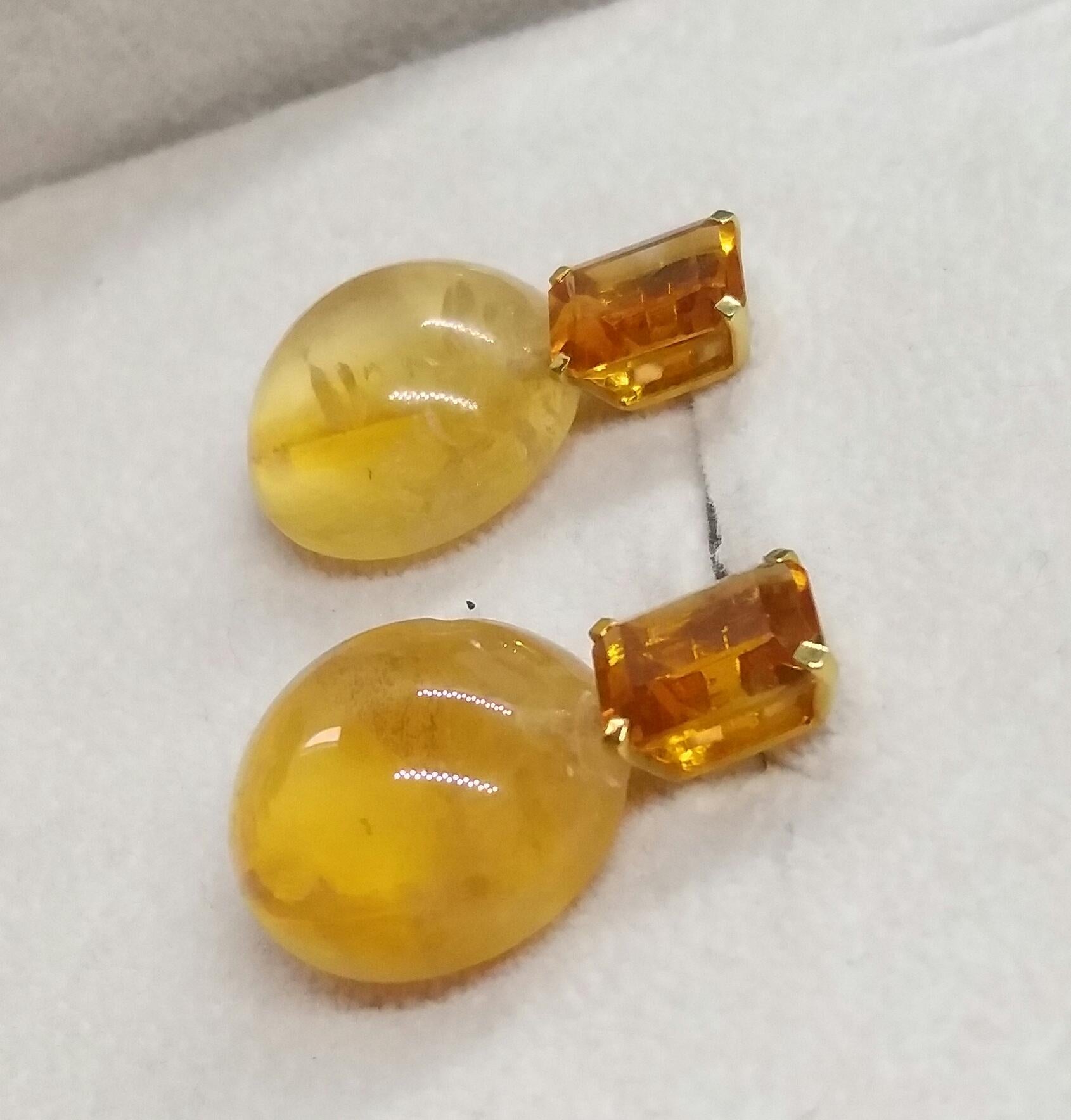 Buttons octogonaux en or jaune massif 14 carats avec citrine cognac facettée et citrine dorée en vente 3