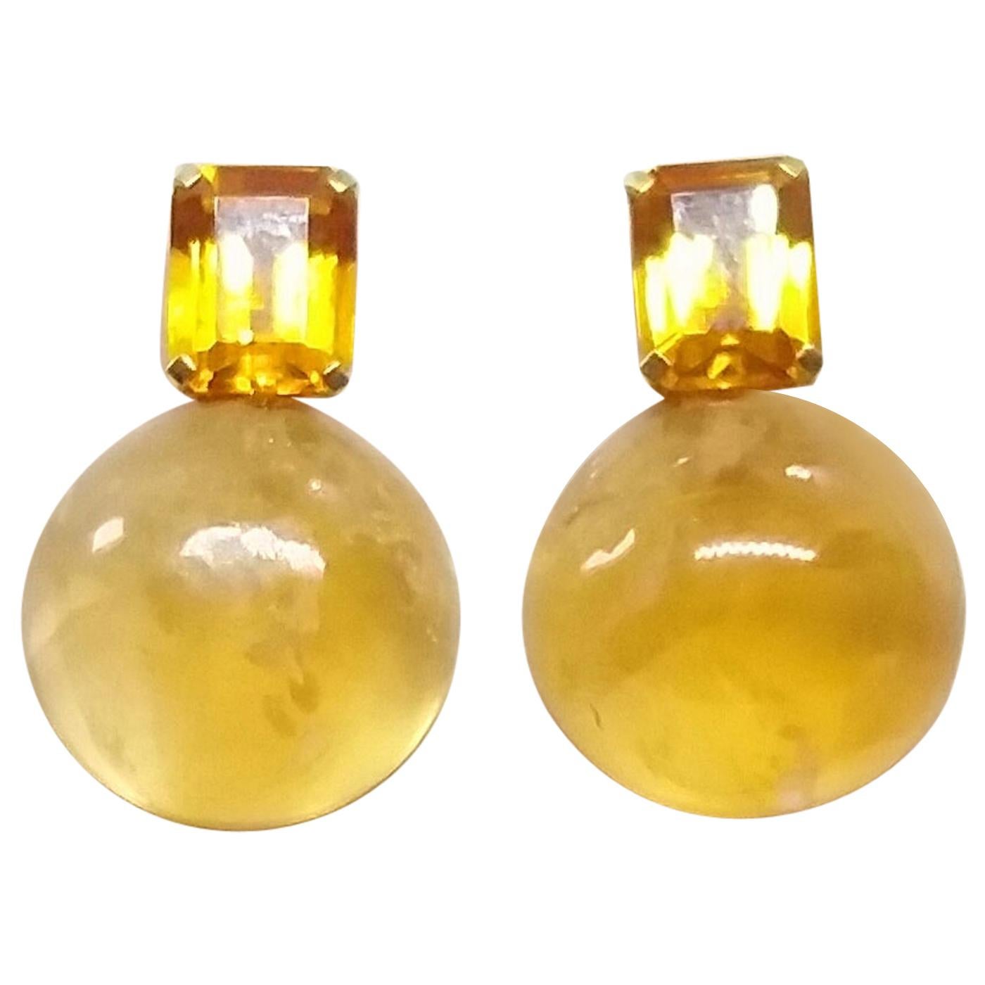 Octagon Cut Faceted Cognac Citrine Golden Citrine Button 14 Kt Solid Yellow Gold For Sale