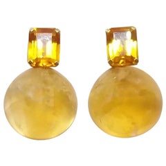 Octagon Cut Faceted Cognac Citrine Golden Citrine Button 14 Kt Solid Yellow Gold