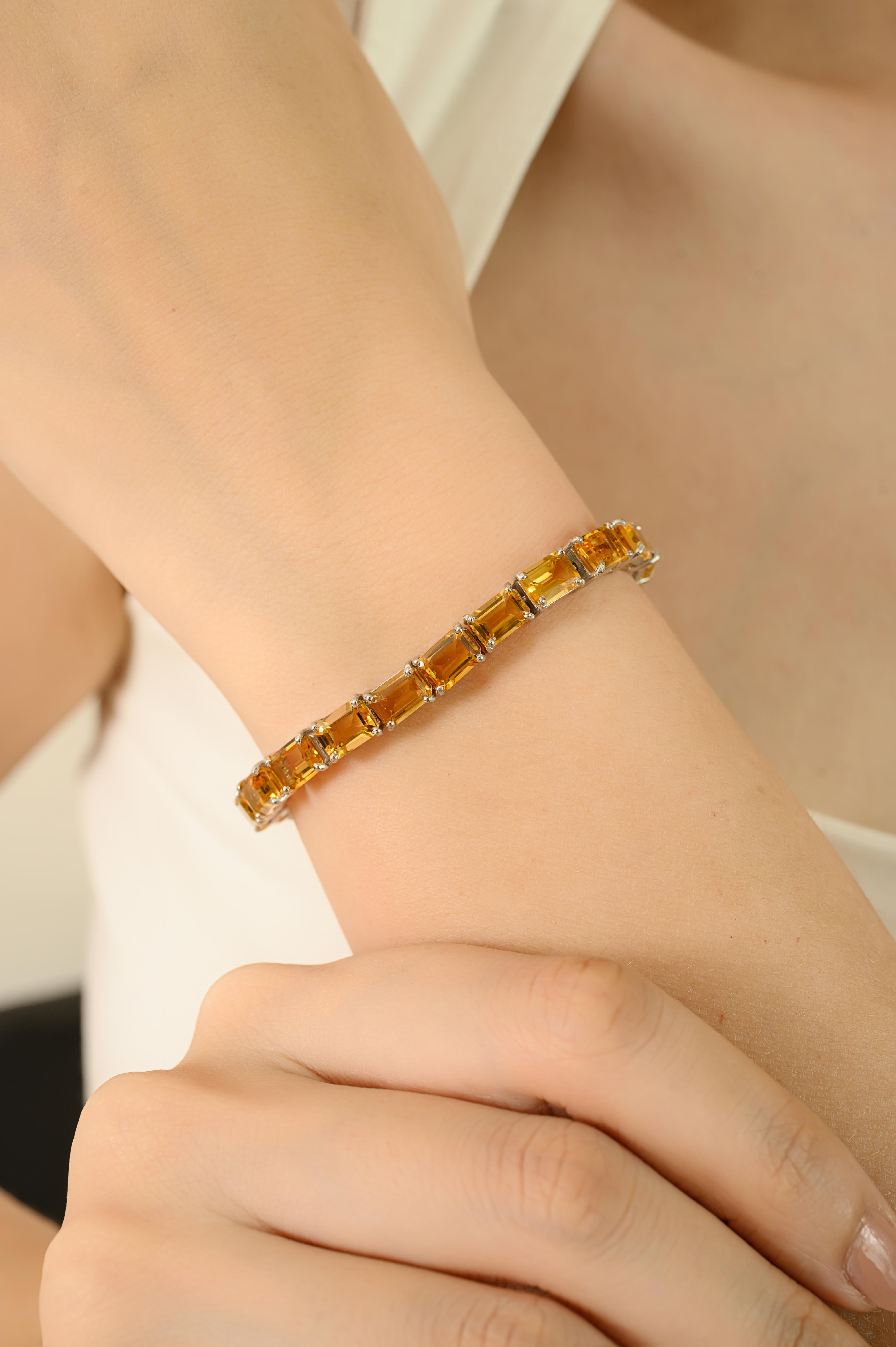 Pulsera de tenis de citrino natural talla octógono en plata 925 Regalo para la abuela Corte octogonal en venta
