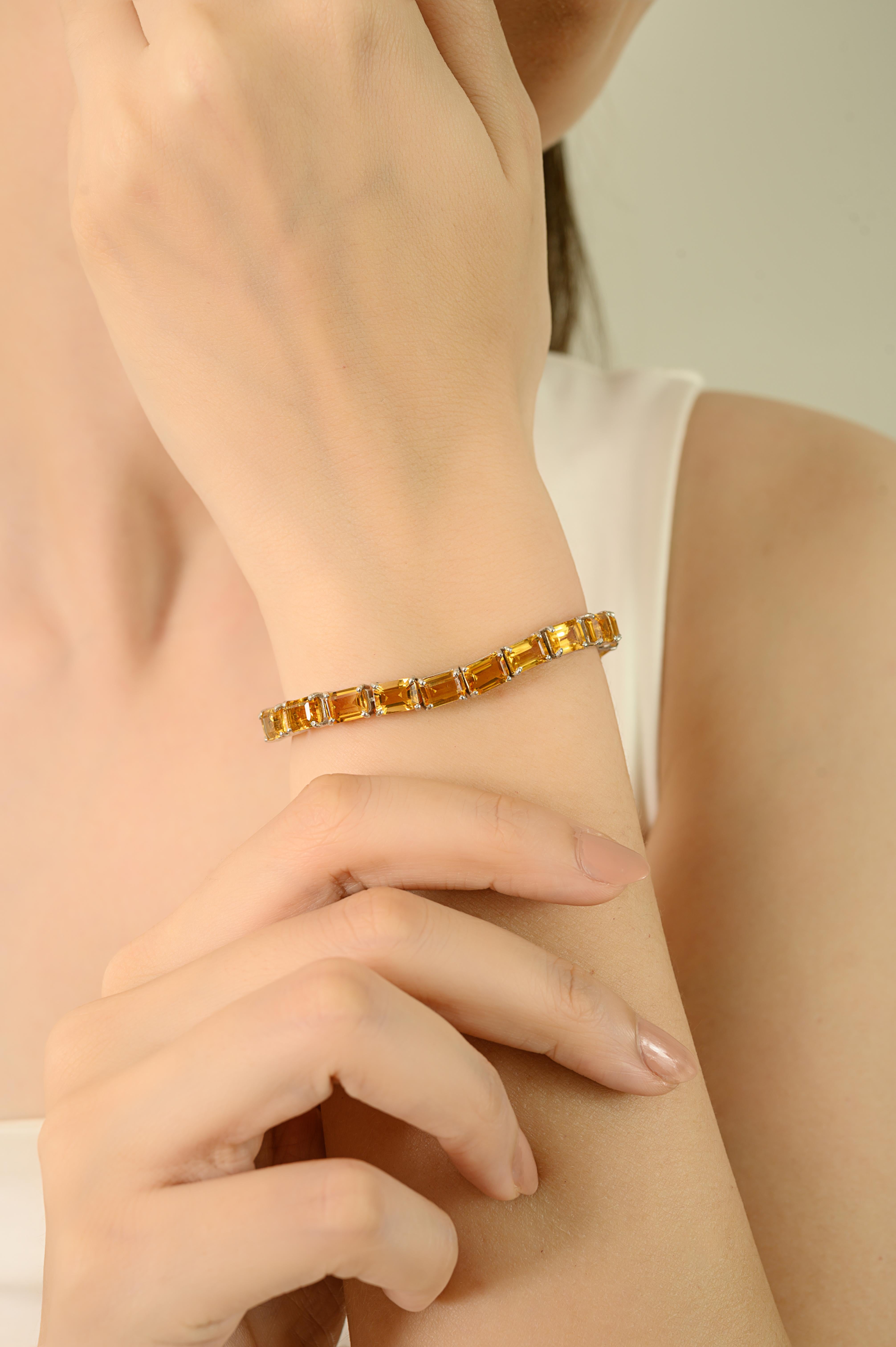 Pulsera de tenis de citrino natural talla octógono en plata 925 Regalo para la abuela en venta 2