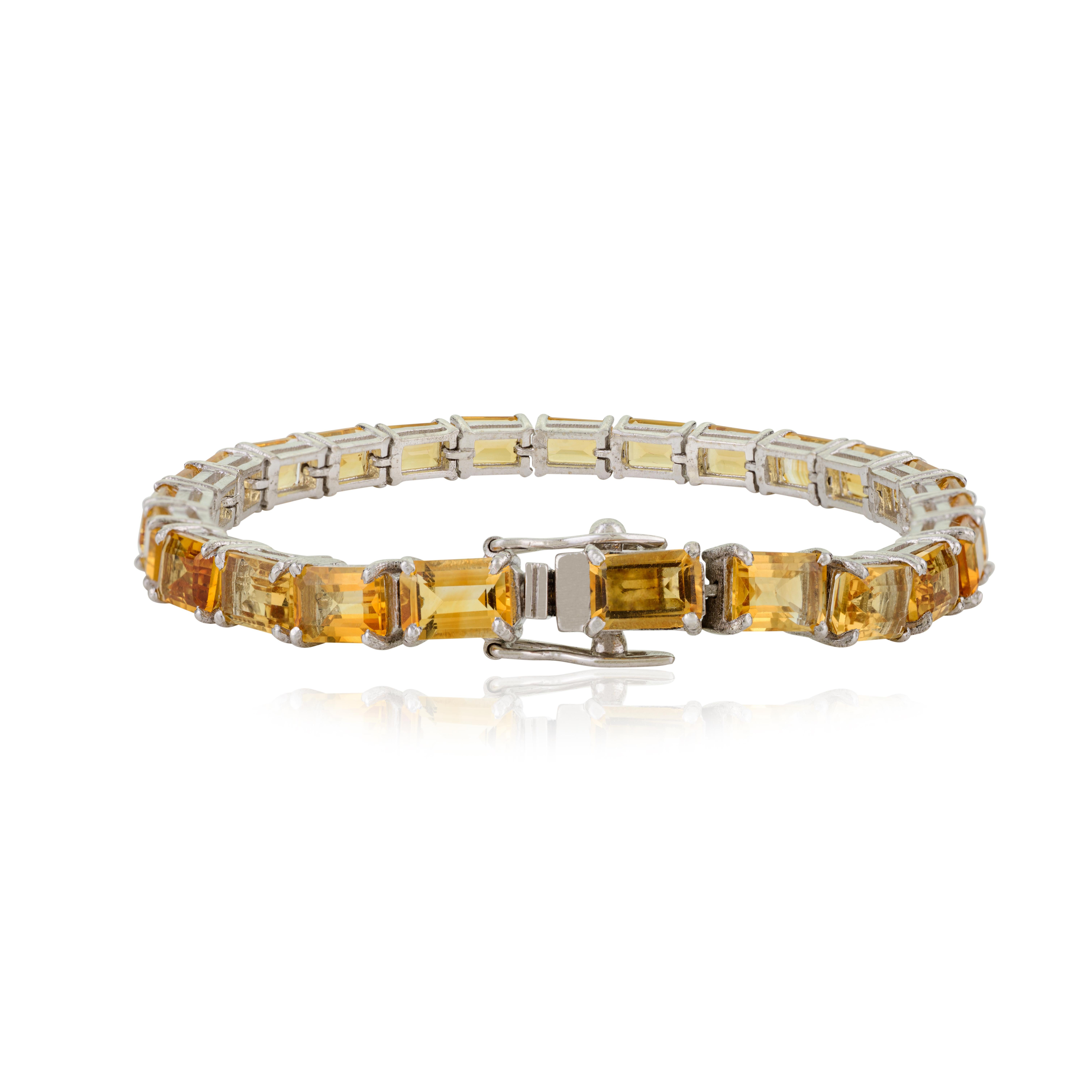 Achteckiges Tennisarmband aus natürlichem Citrin mit Schliff in 925 Silber Geschenk für Großmutter (Achteckschliff) im Angebot