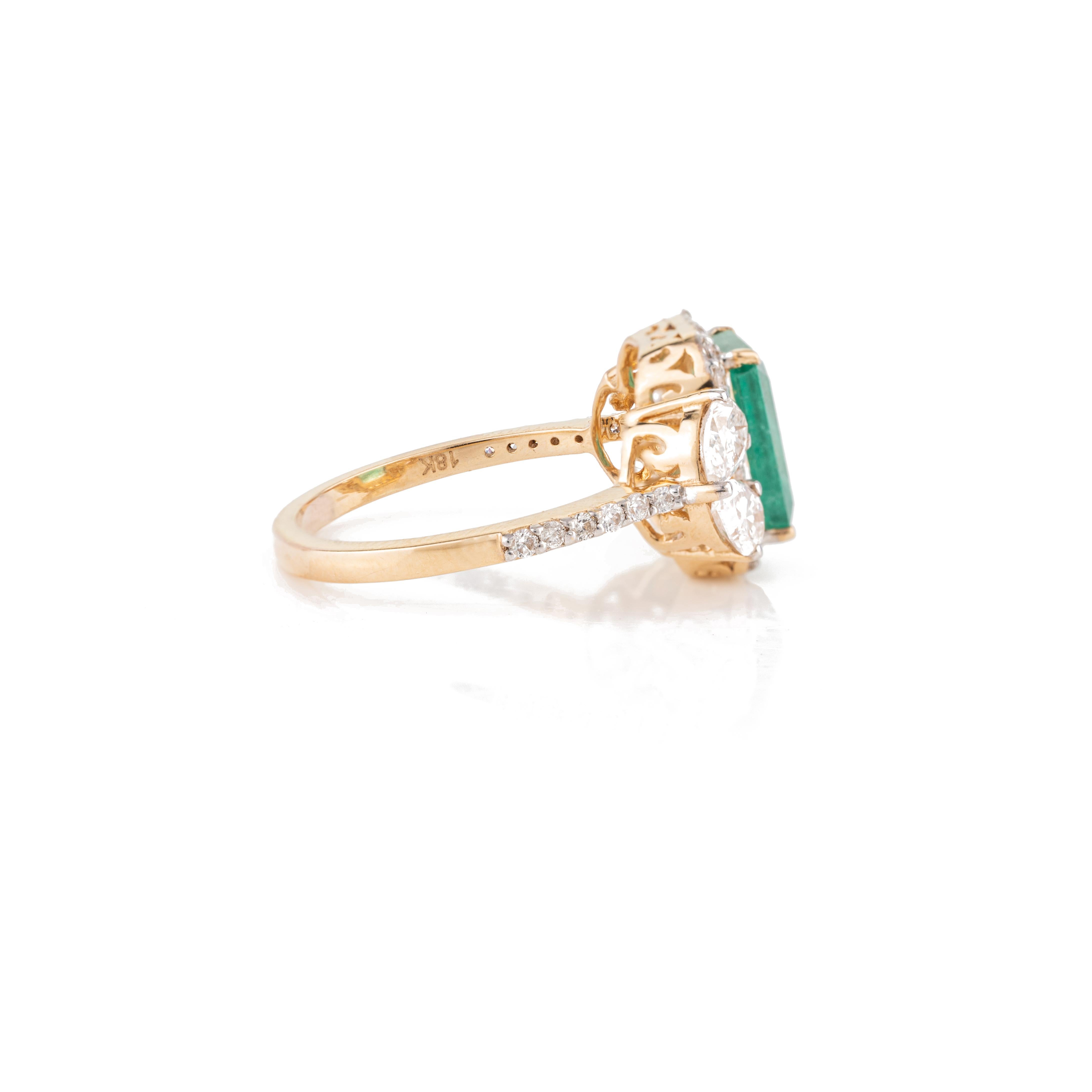 For Sale:  Designer Emerald Birthstone Diamond Big Cocktail Ring in 18k Solid Yellow Gold 4