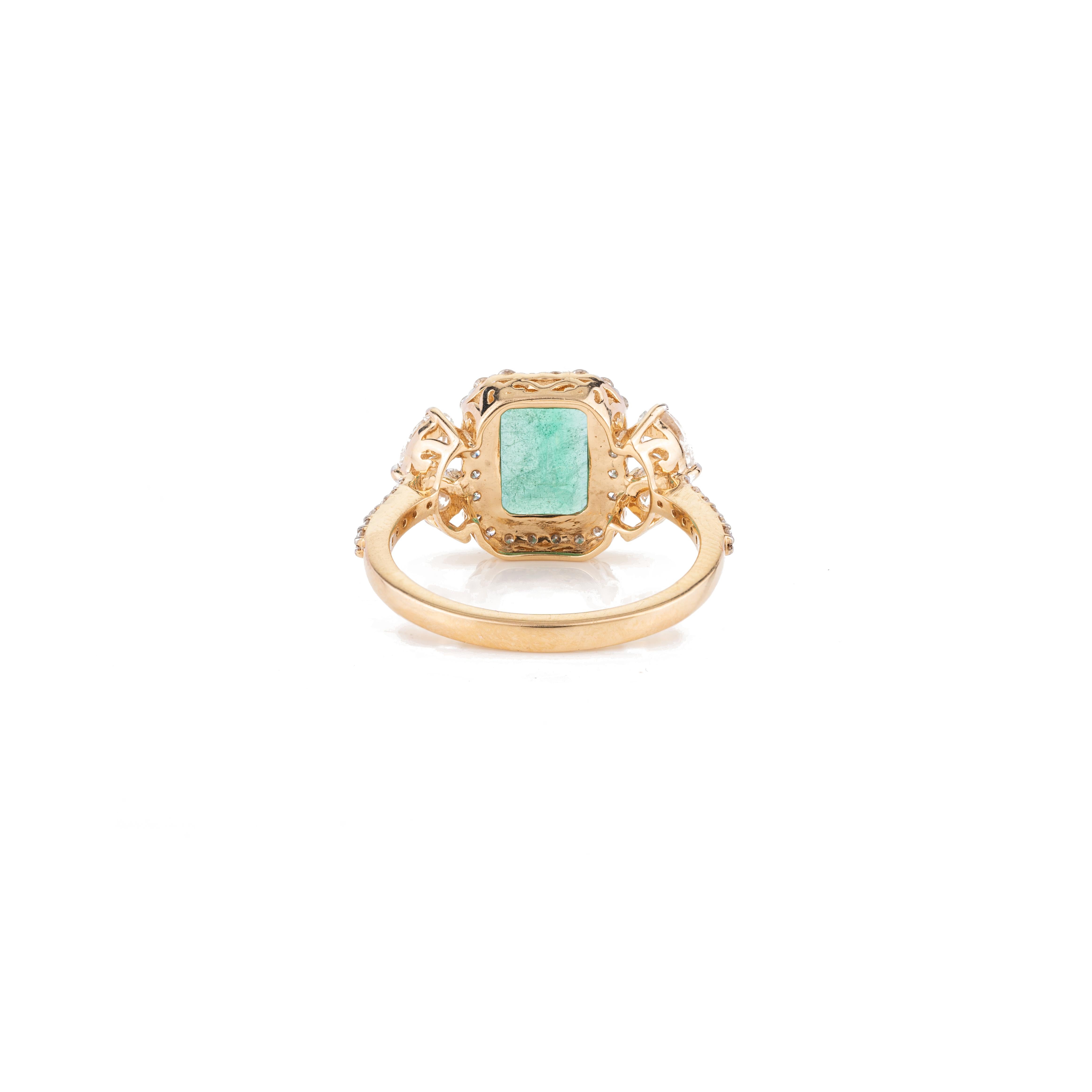 For Sale:  Designer Emerald Birthstone Diamond Big Cocktail Ring in 18k Solid Yellow Gold 5