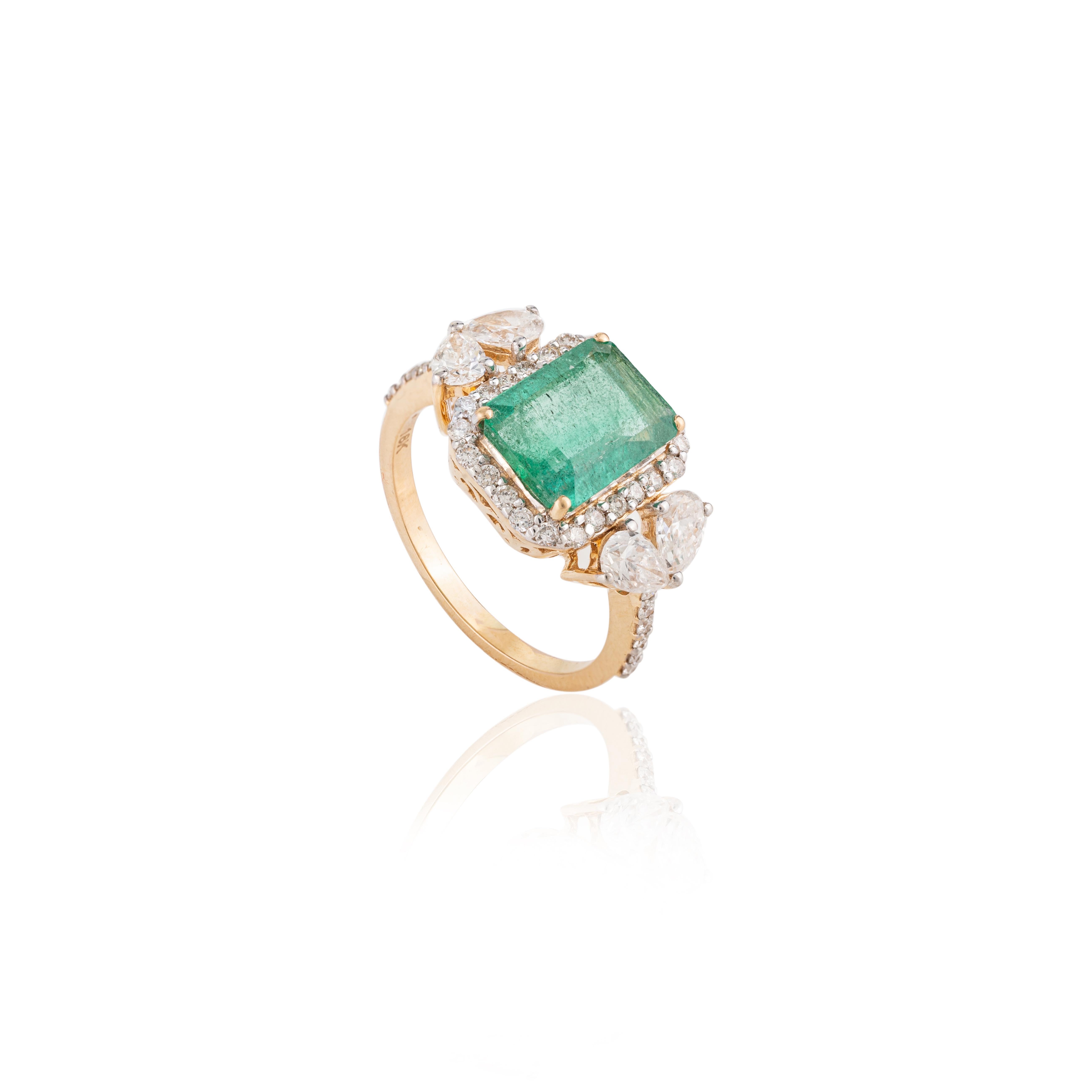 For Sale:  Designer Emerald Birthstone Diamond Big Cocktail Ring in 18k Solid Yellow Gold 6