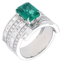 Bague en or 18 carats avec diamant émeraude naturelle de taille octogonale