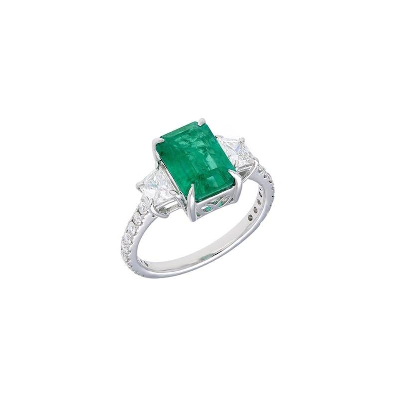 Women's Octagon Cut Natural Emerald Ring 18k White Gold Jewelry Fancy Cut Diamond ring