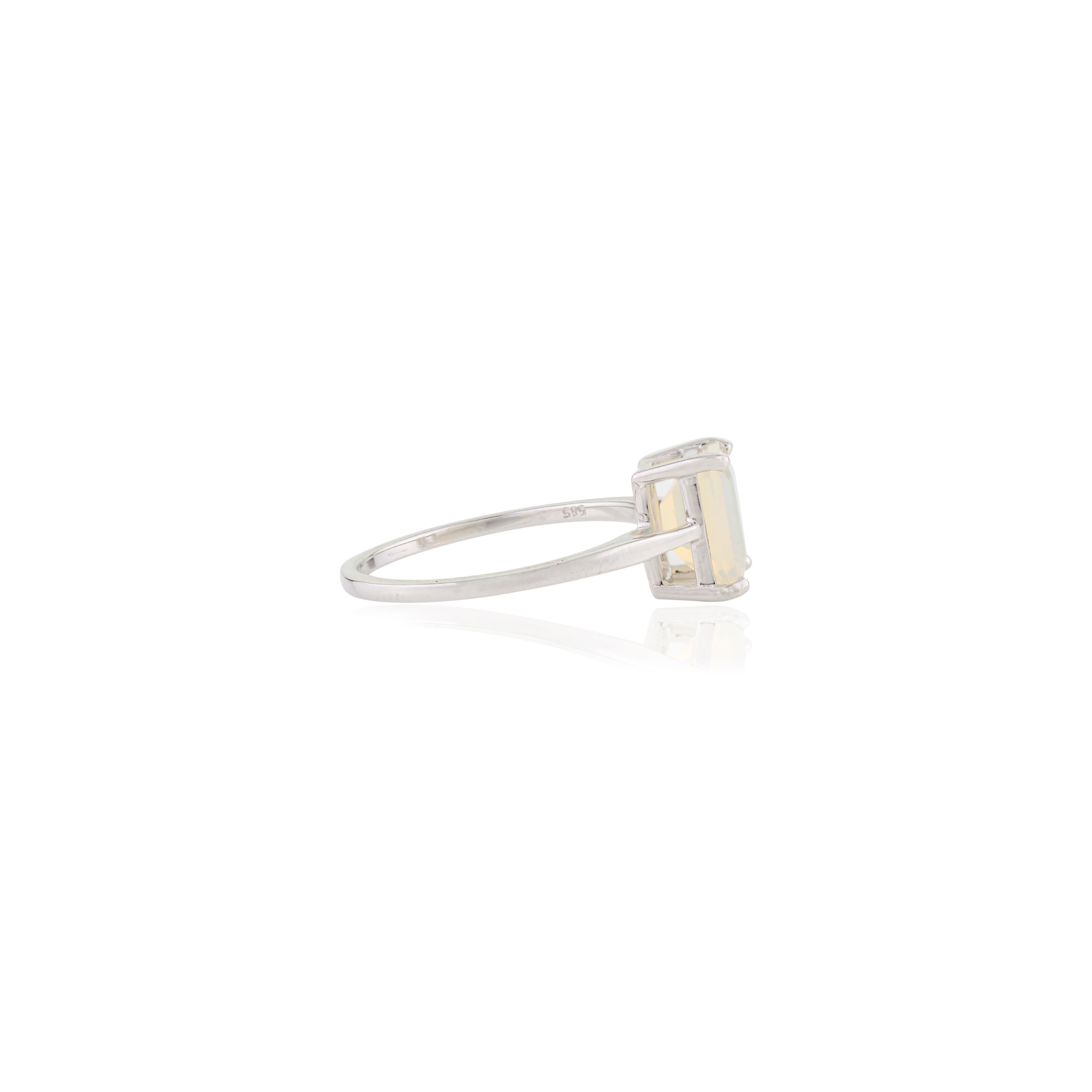 Im Angebot: Achteckiger Opal im Achteckschliff Everyday Solitär Ring in 14k massivem Weißgold Fassungen () 8