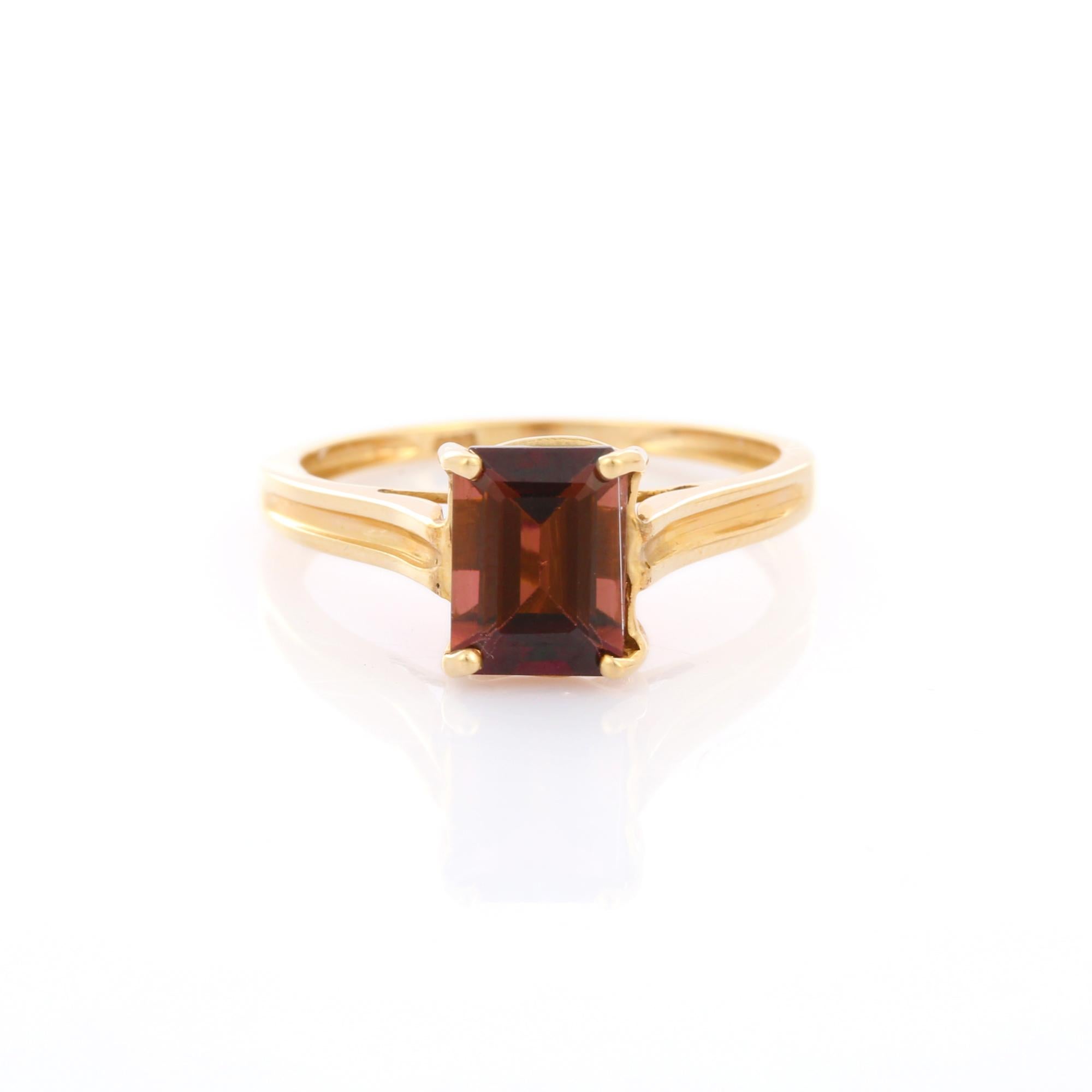 Im Angebot: Smaragdschliff Turmalin Solitär Ring in 14k massivem Gelbgold () 10