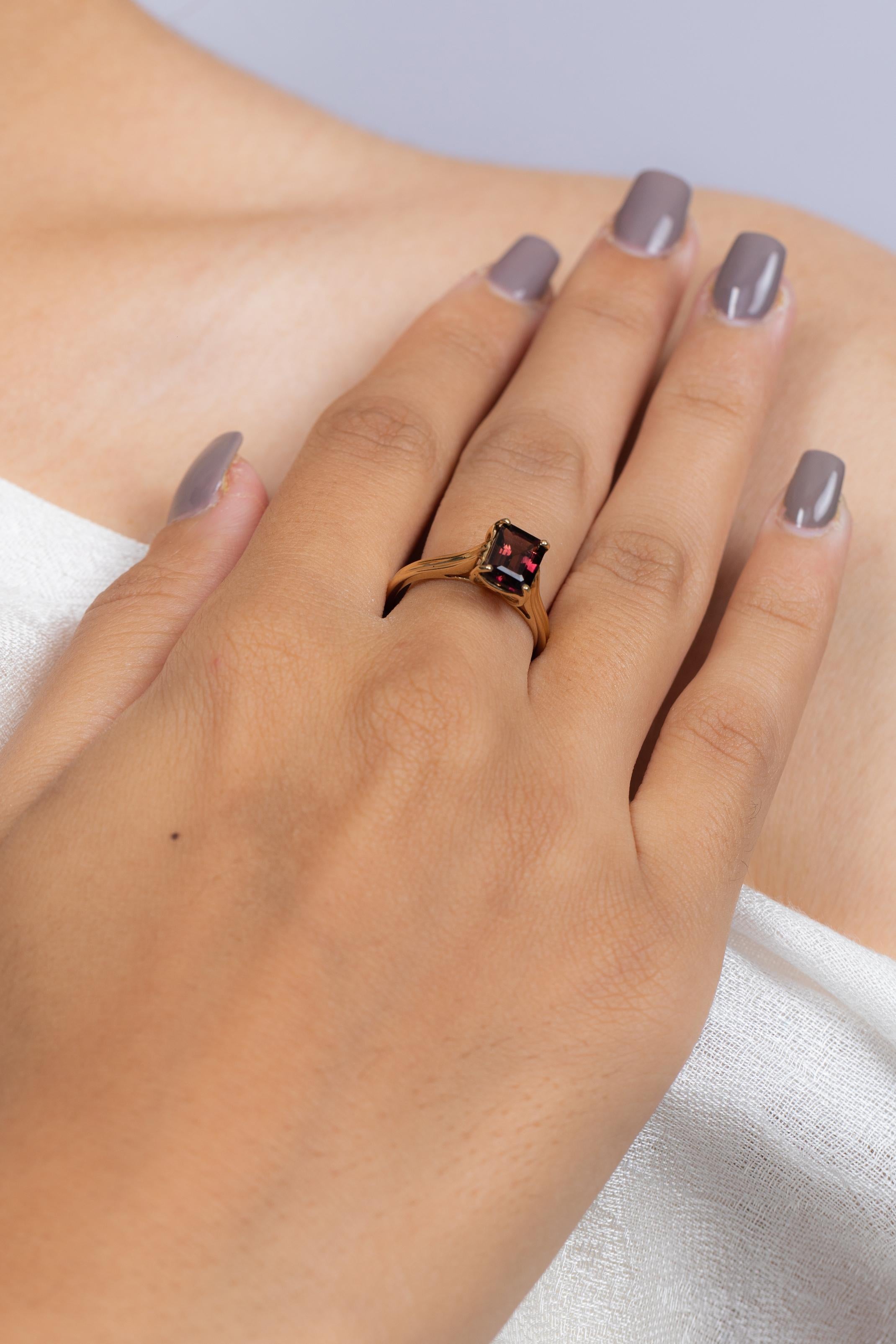 For Sale:  Octagon Cut Tourmaline Solitaire Ring in 14K Yellow Gold 11