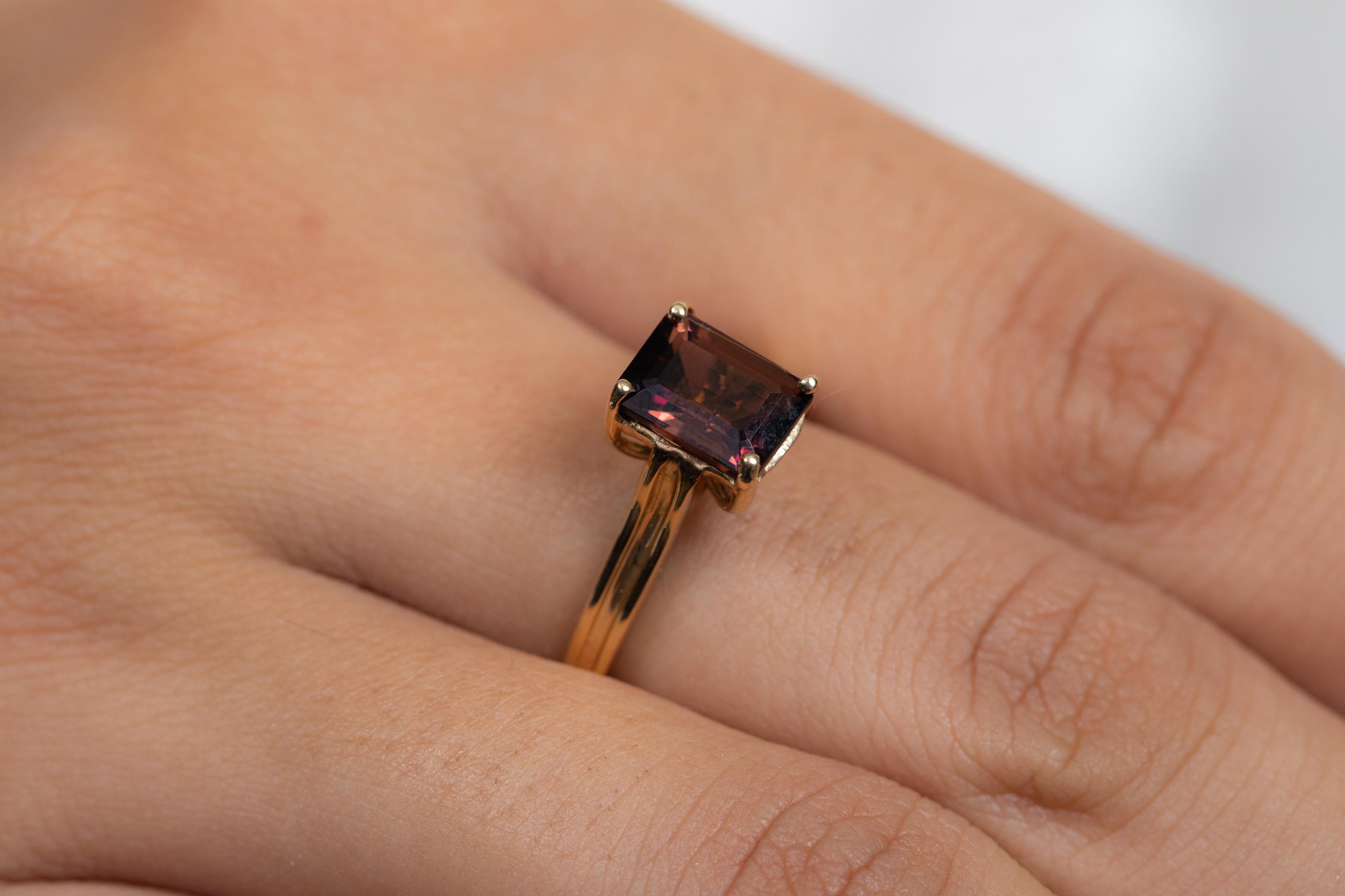 For Sale:  Octagon Cut Tourmaline Solitaire Ring in 14K Yellow Gold 2