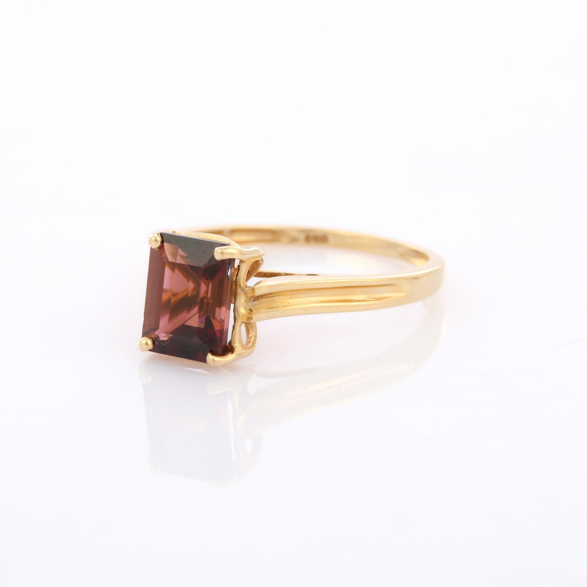 For Sale:  Octagon Cut Tourmaline Solitaire Ring in 14K Yellow Gold 3
