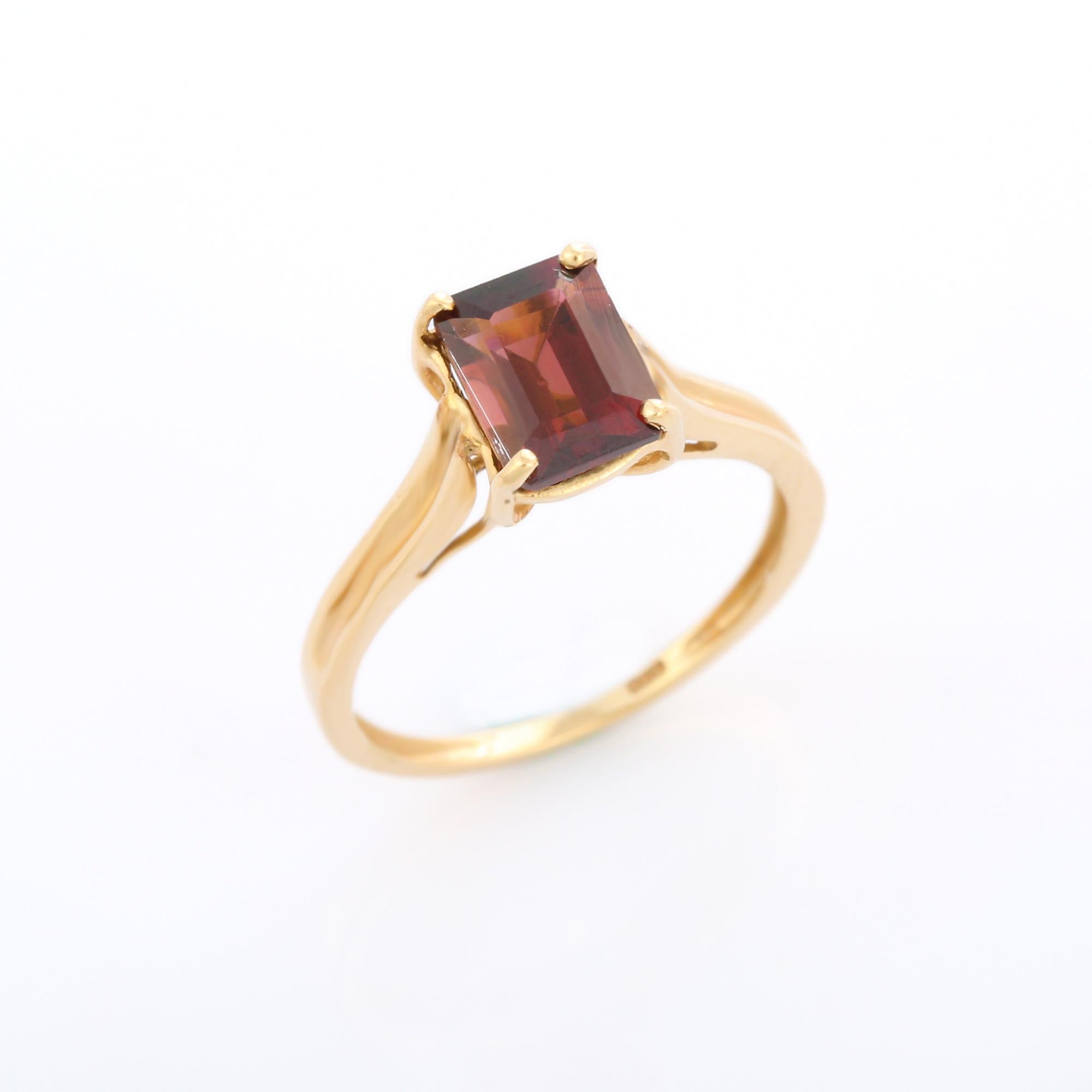 For Sale:  Octagon Cut Tourmaline Solitaire Ring in 14K Yellow Gold 7