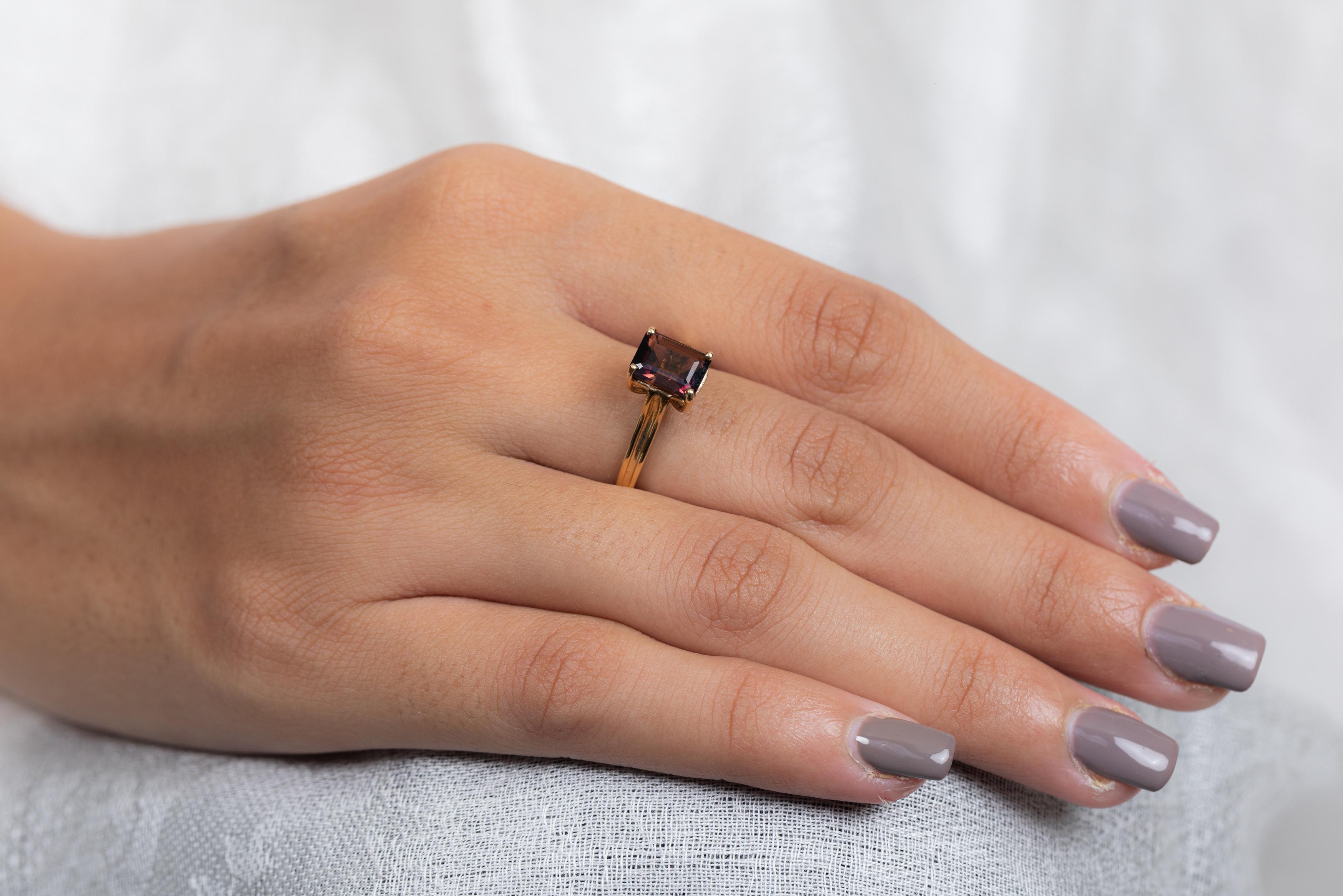 For Sale:  Octagon Cut Tourmaline Solitaire Ring in 14K Yellow Gold 9