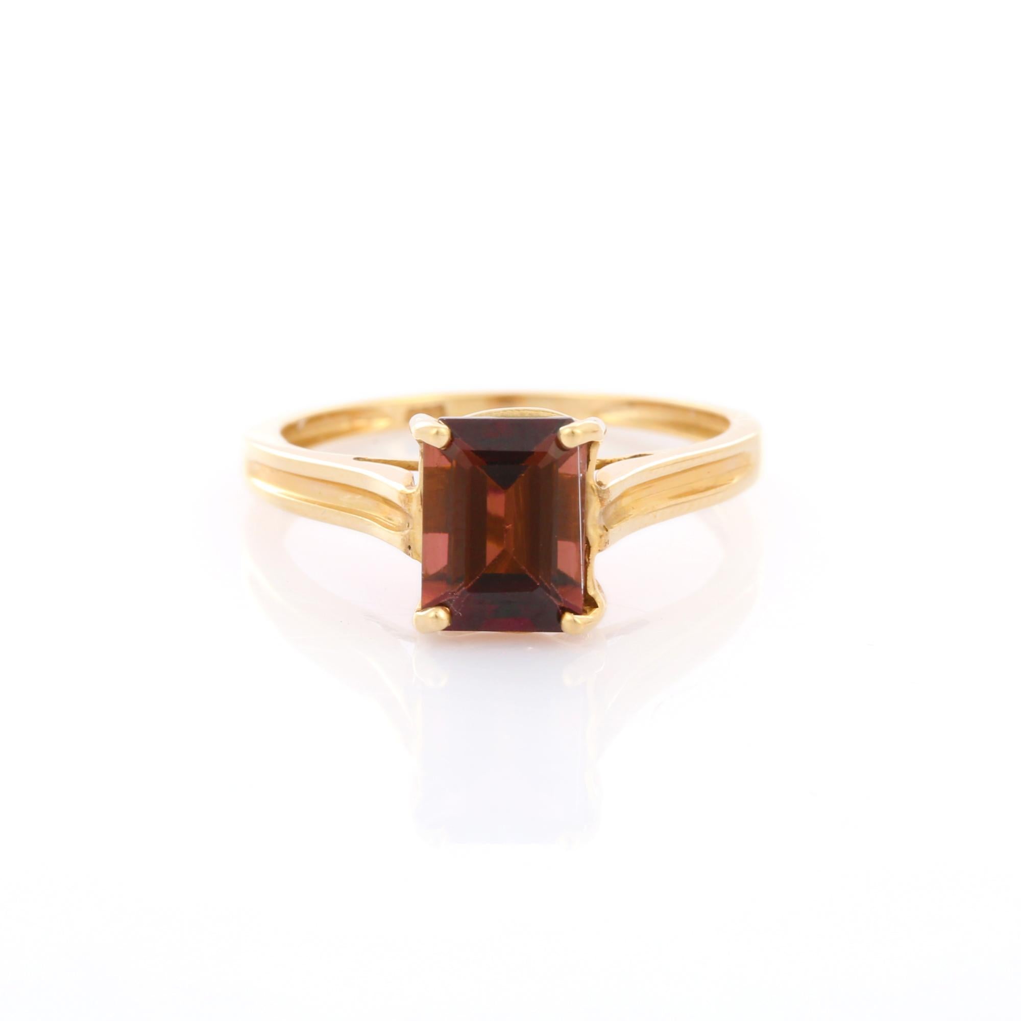 Octagon Cut Tourmaline Solitaire Ring in 14K Yellow Gold