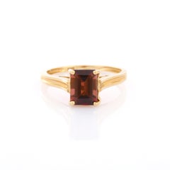 Emerald Cut Tourmaline Solitaire Ring in 14k Solid Yellow Gold
