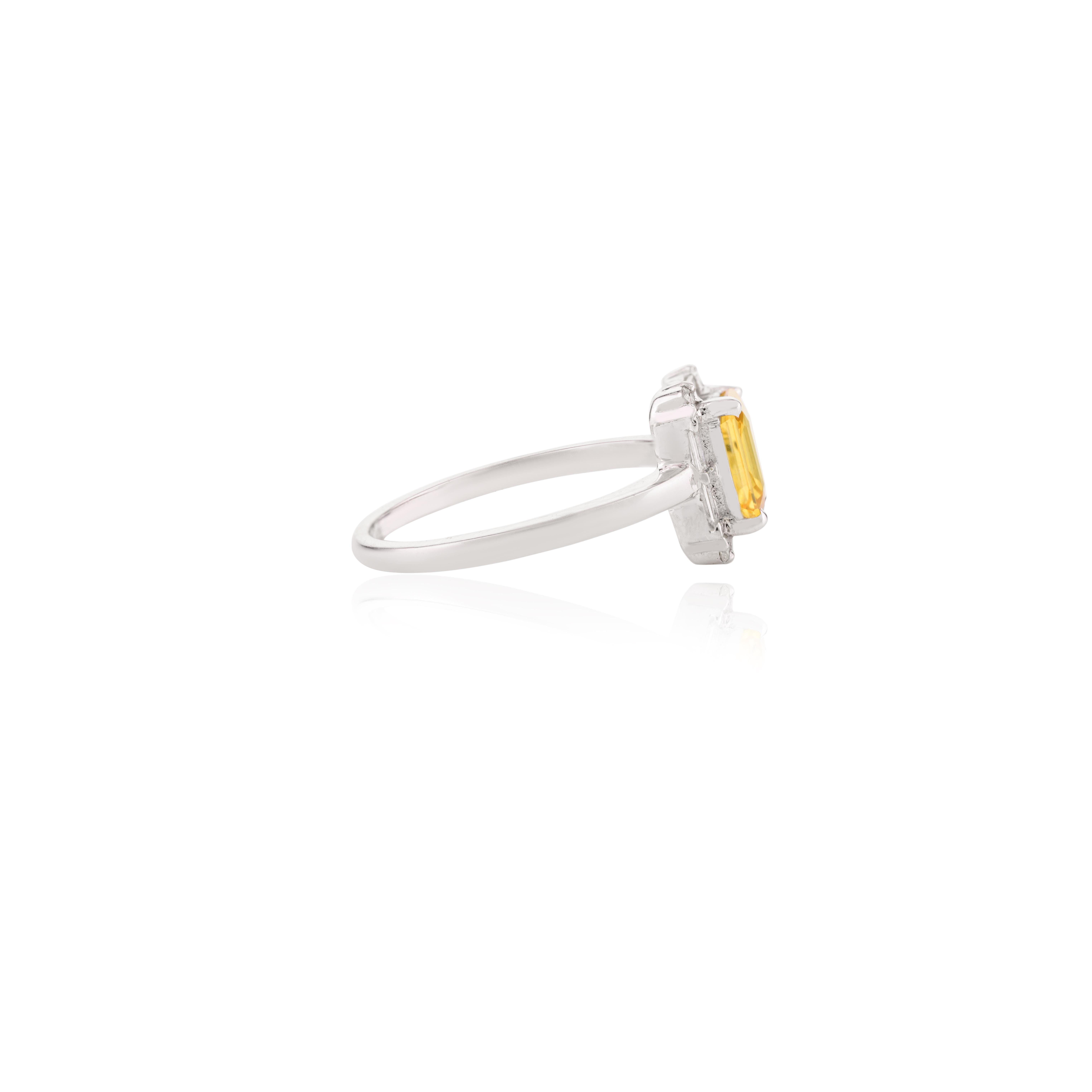 For Sale:  Octagon Cut Yellow Sapphire and Diamond Halo Birthstone Ring in 14k White Gold 3