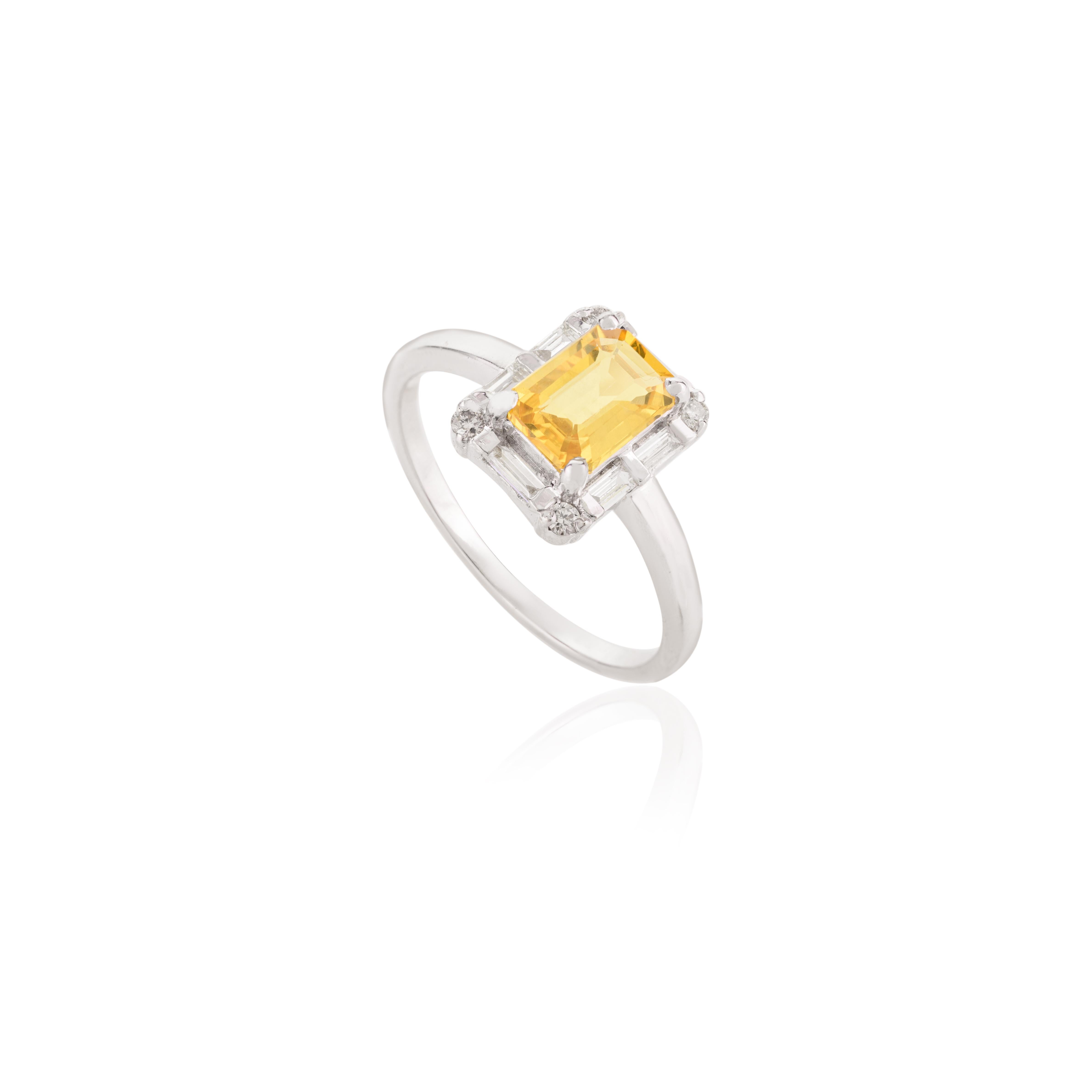 For Sale:  Octagon Cut Yellow Sapphire and Diamond Halo Birthstone Ring in 14k White Gold 4