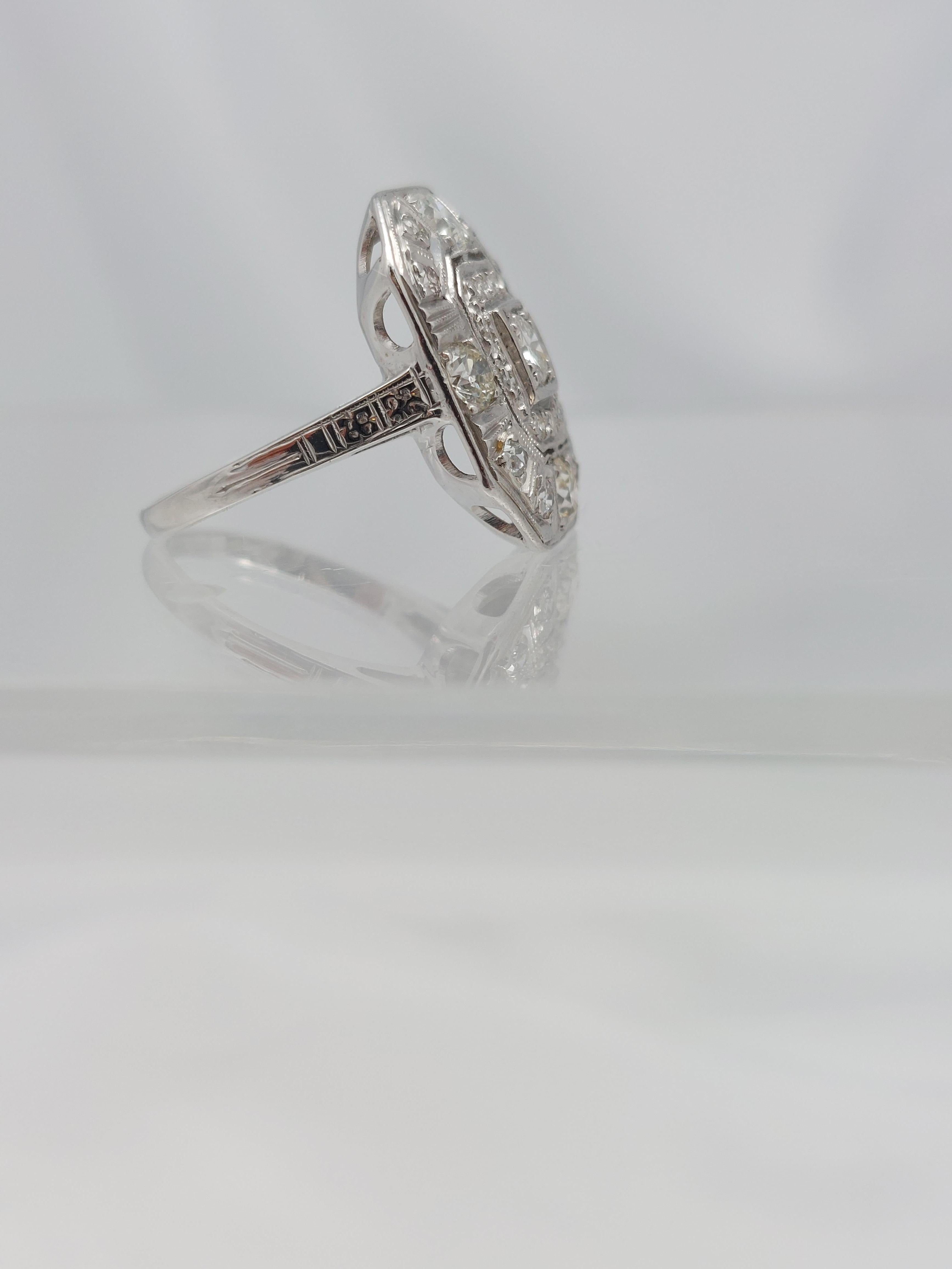 “Octagon” Deco Natural Diamond Ring For Sale 5