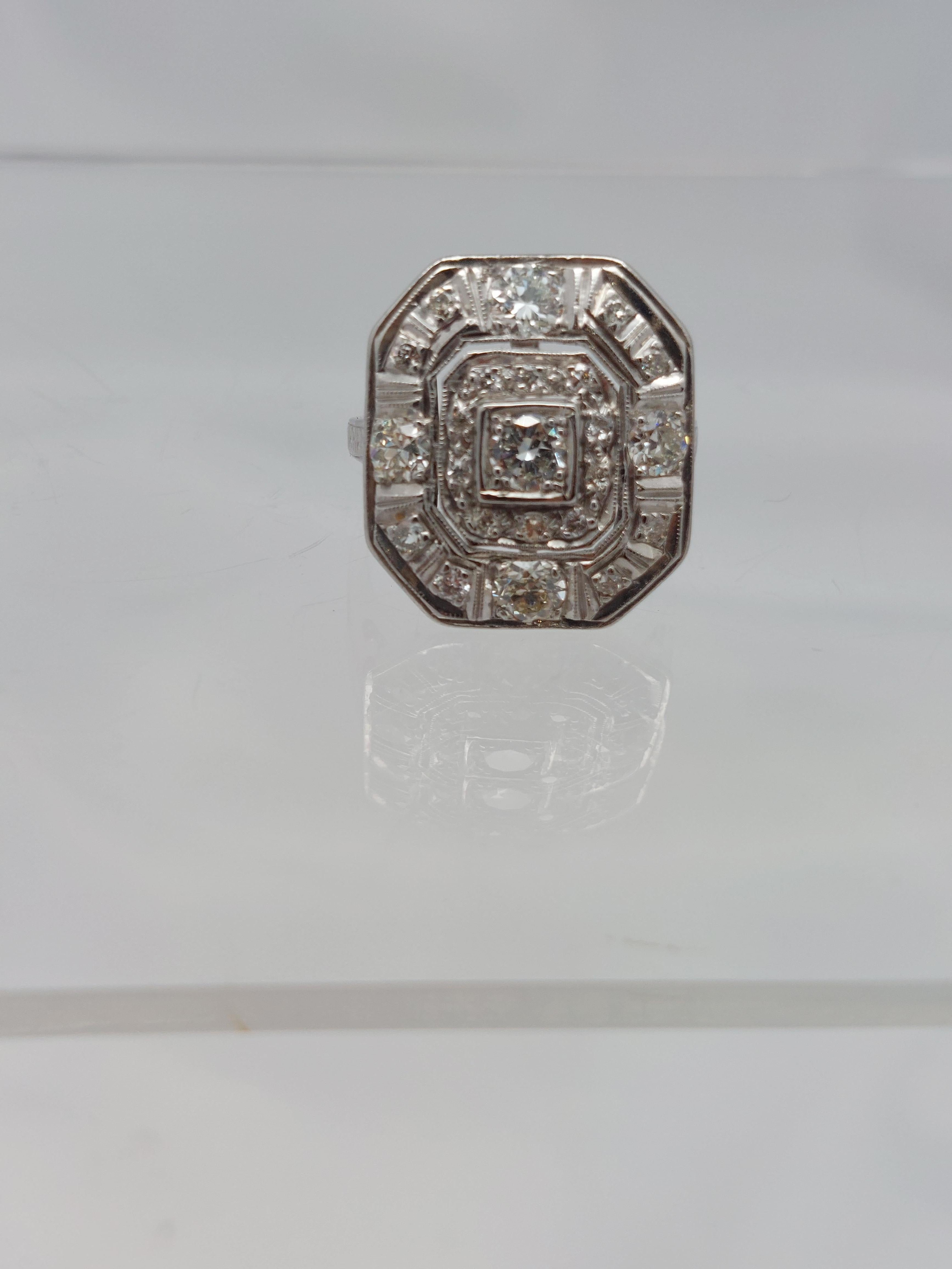 “Octagon” Deco Natural Diamond Ring For Sale 6