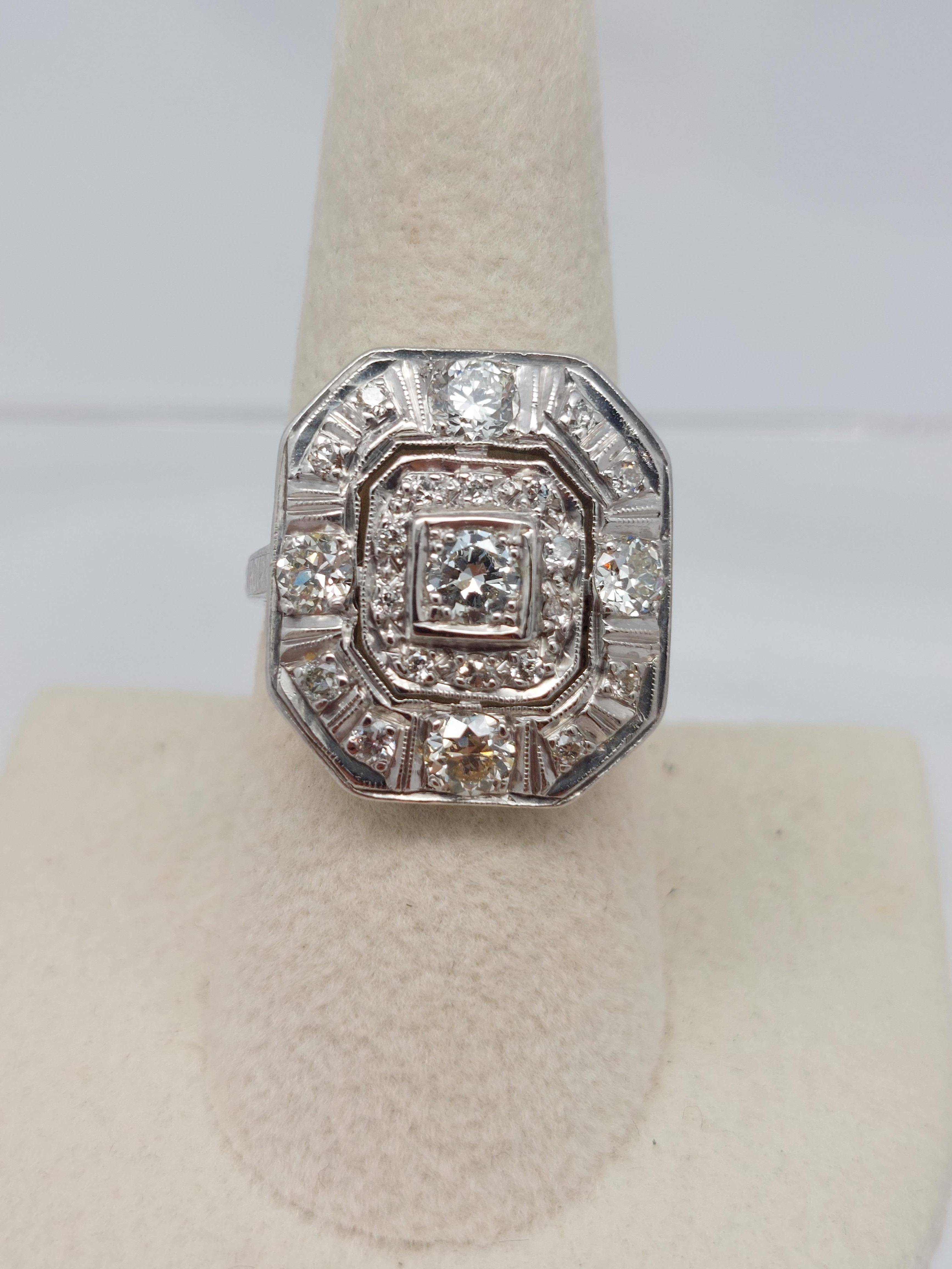 “Octagon” Deco Natural Diamond Ring For Sale 7