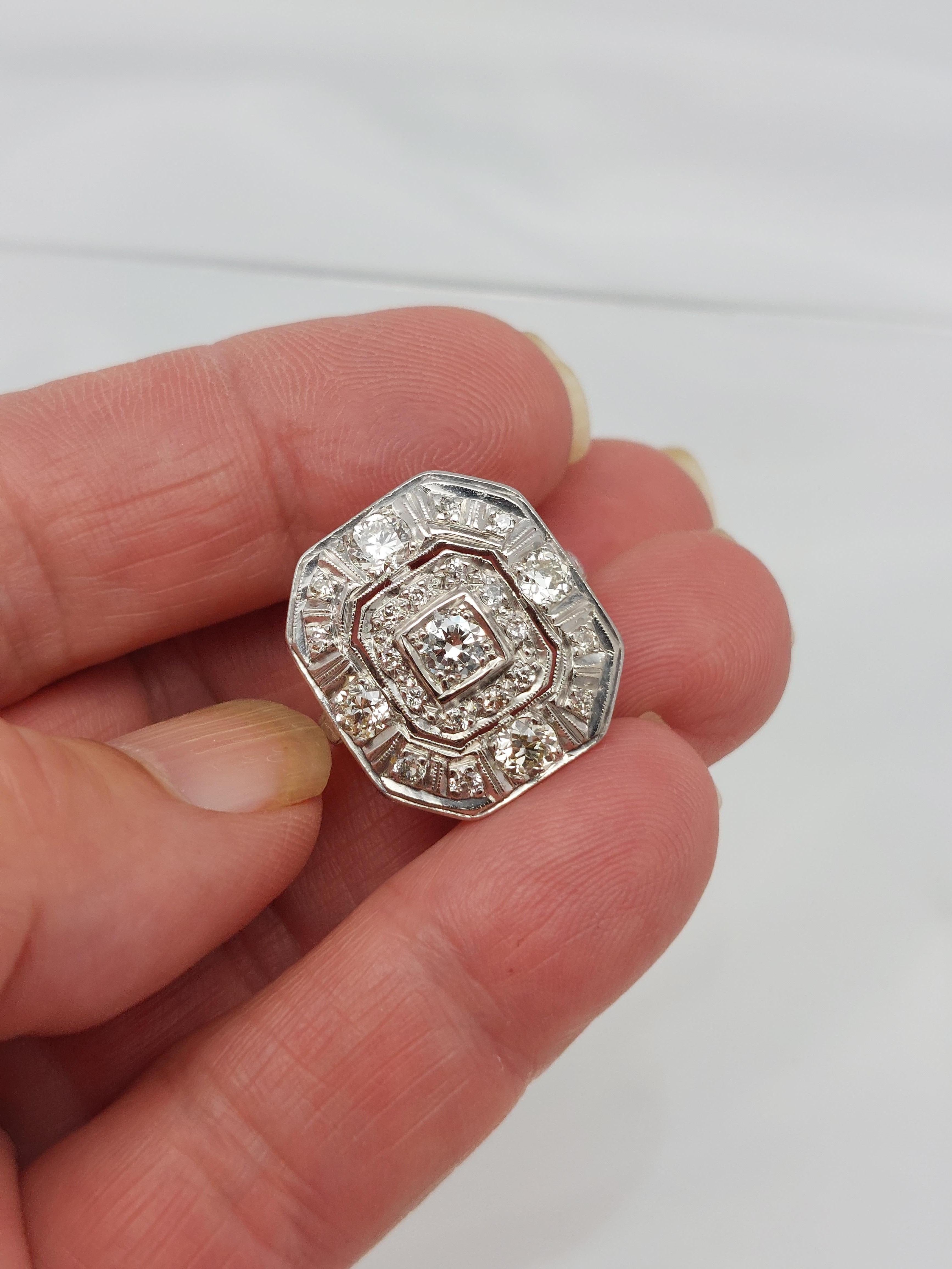 “Octagon” Deco Natural Diamond Ring For Sale 8